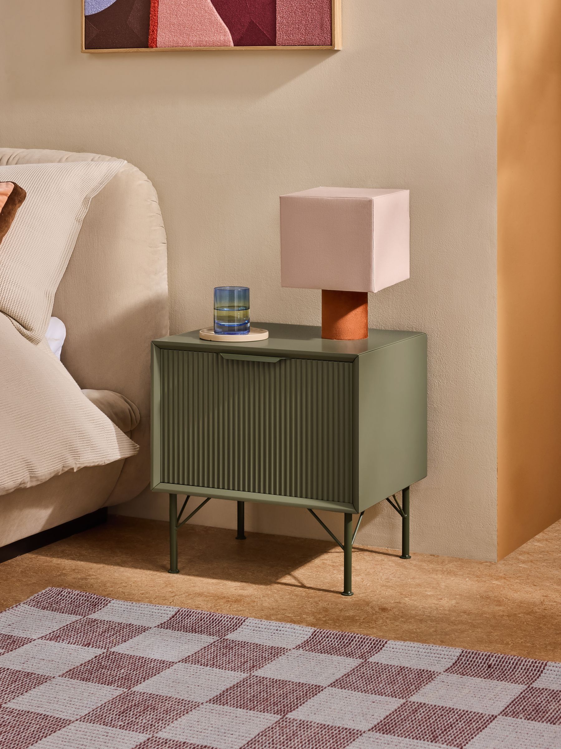 Elian 1 Drawer Bedside Table in Green - Image 1 of 5