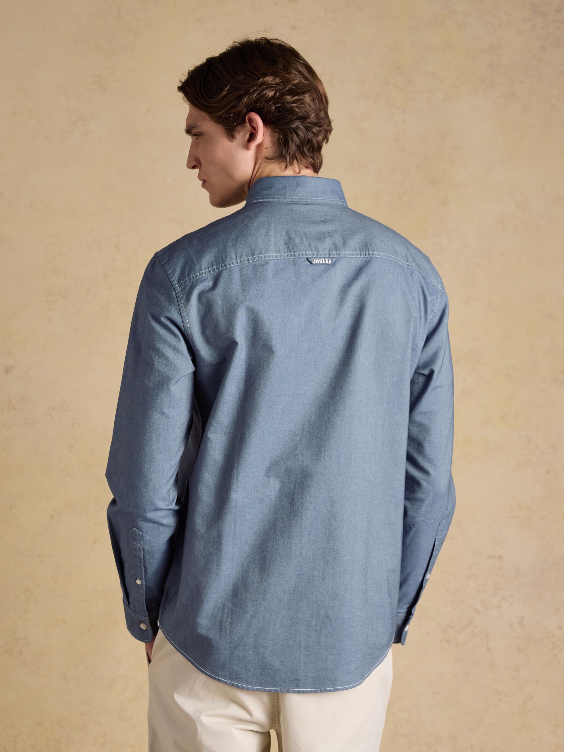 Classic Fit Chambray Blue Cotton Oxford Shirt - Image 3 of 11