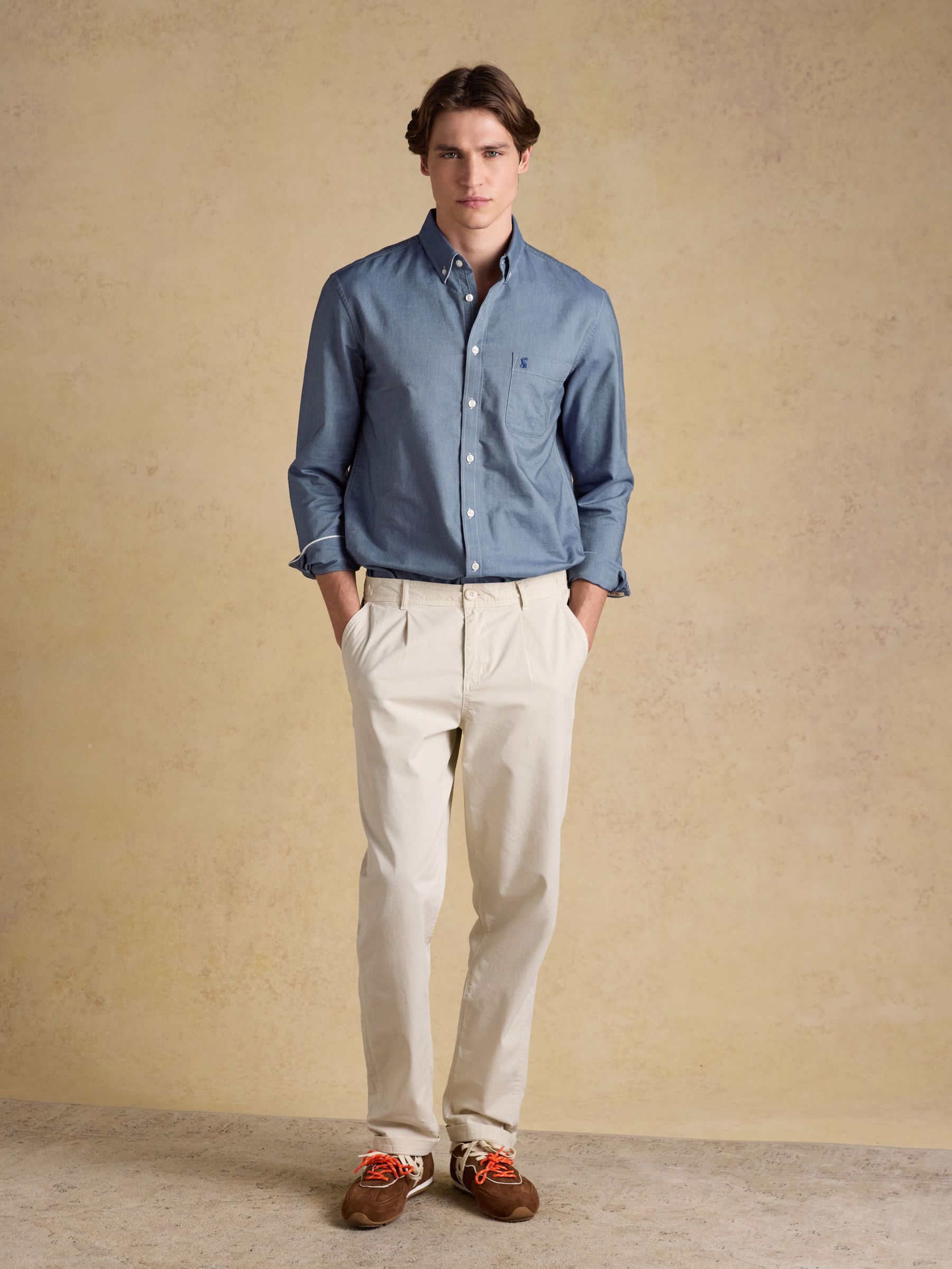 Classic Fit Chambray Blue Cotton Oxford Shirt - Image 4 of 11