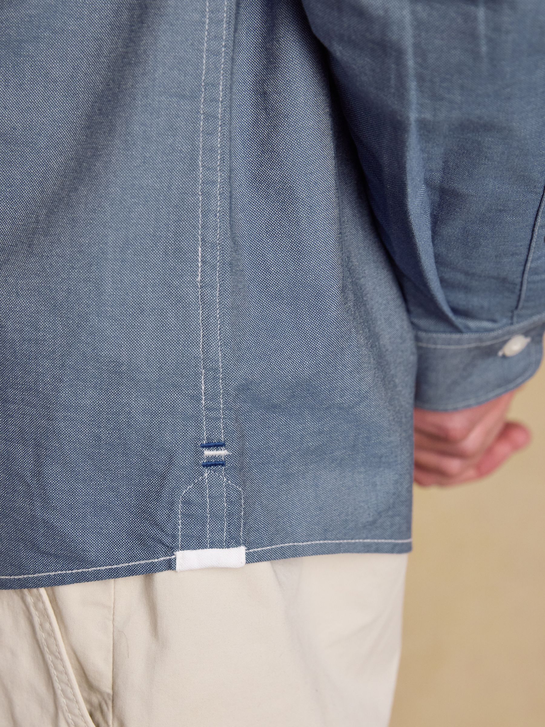 Classic Fit Chambray Blue Cotton Oxford Shirt - Image 7 of 11