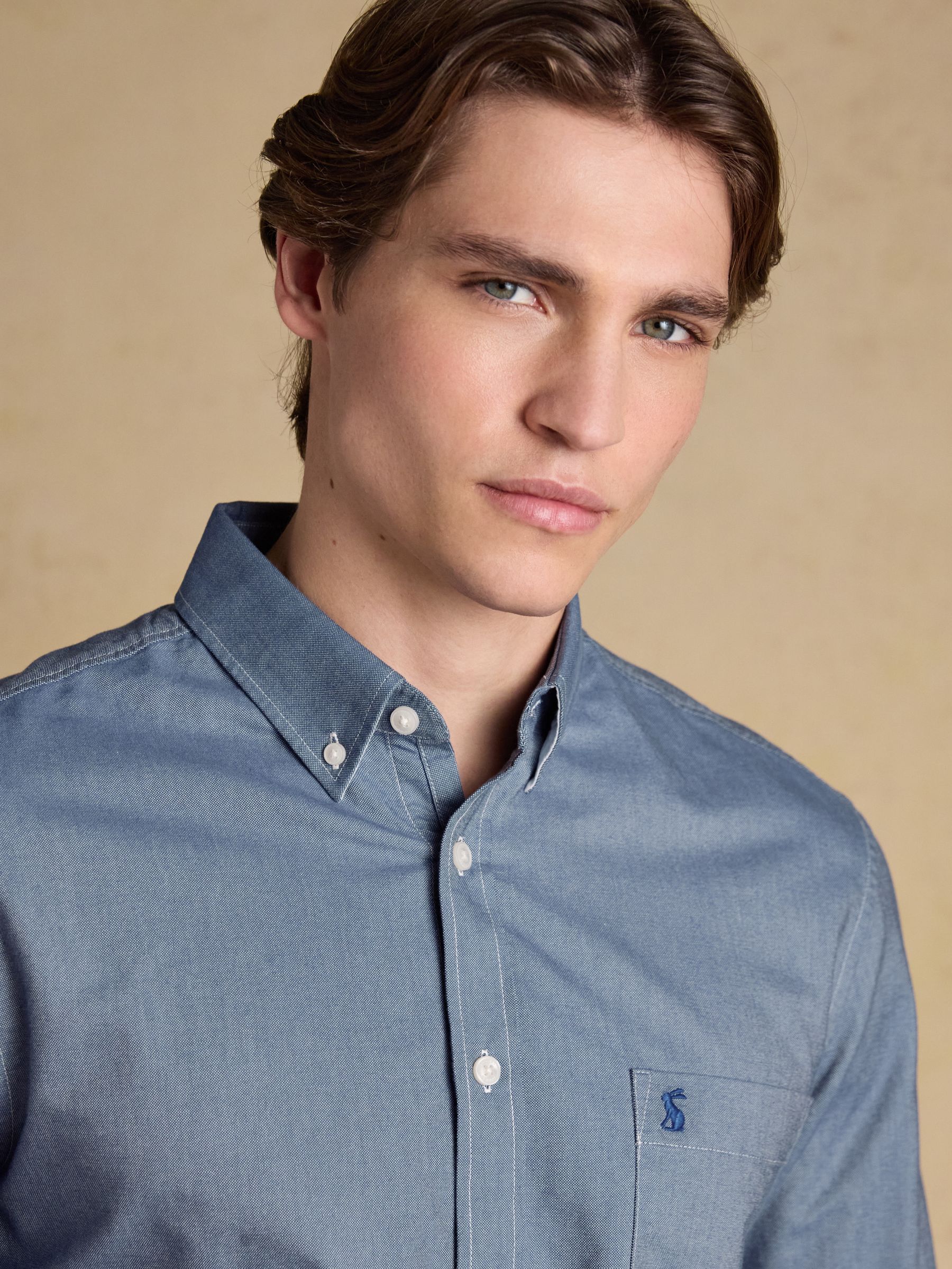Classic Fit Chambray Blue Cotton Oxford Shirt - Image 8 of 11