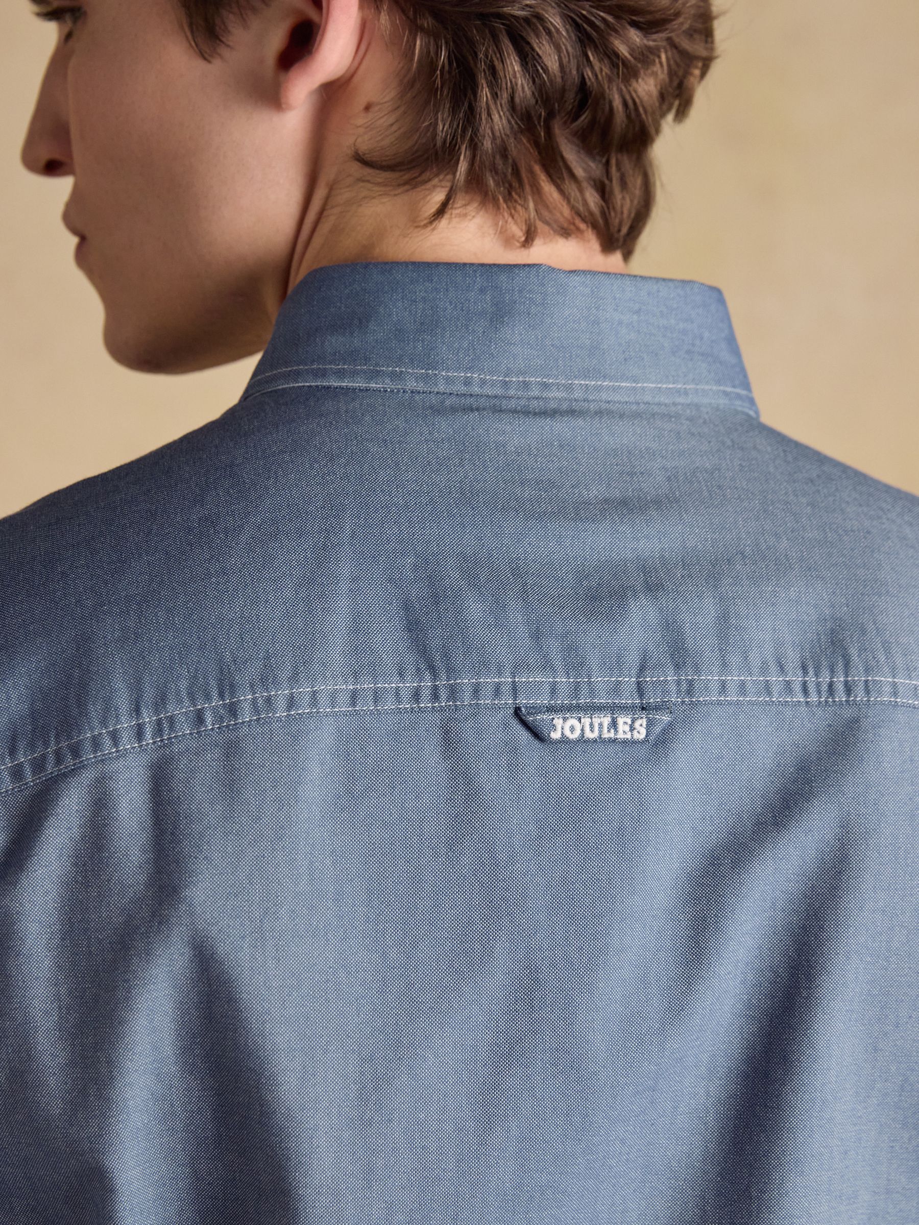 Classic Fit Chambray Blue Cotton Oxford Shirt - Image 9 of 11