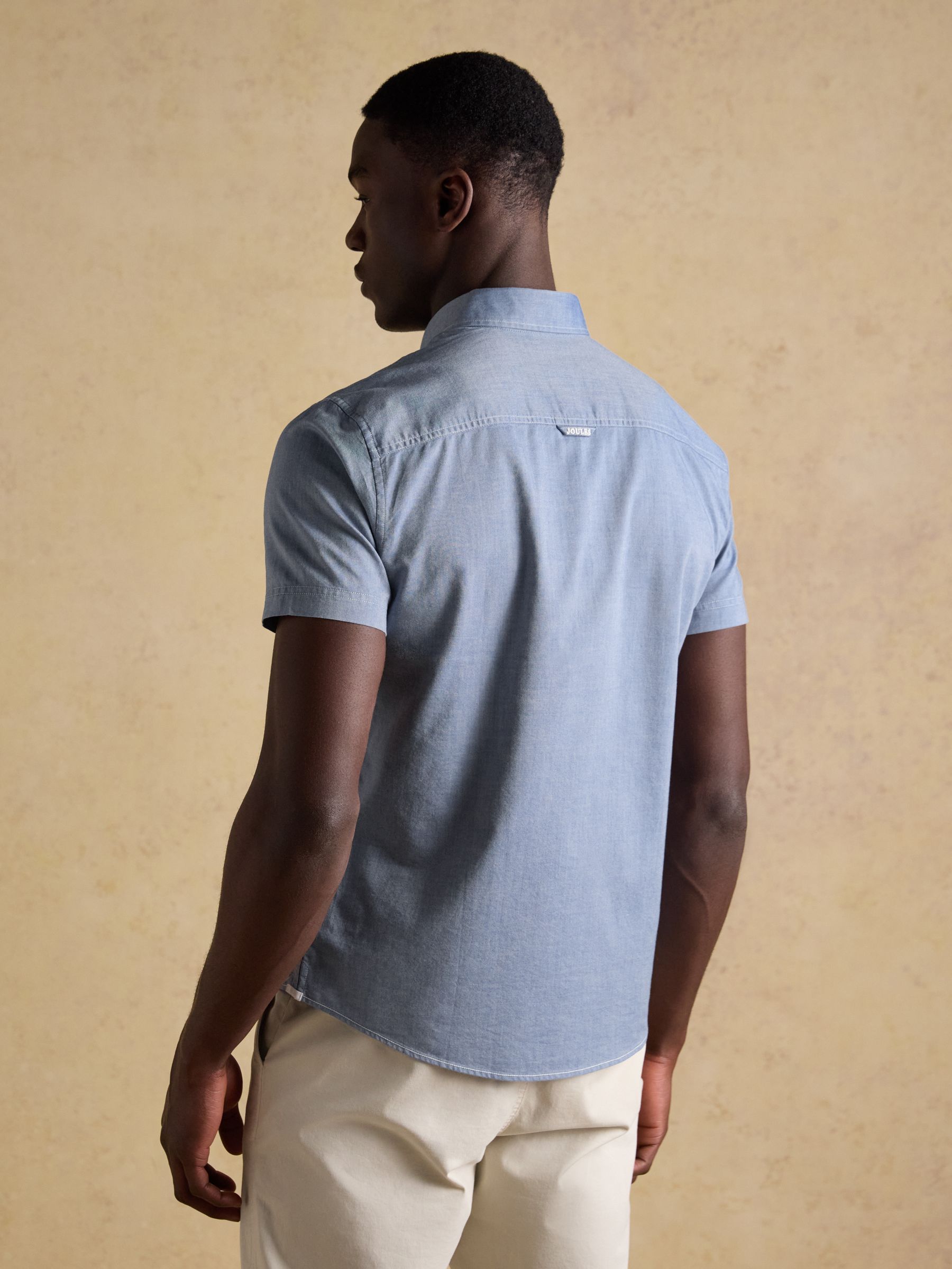 Oxford Chambray Blue Short Sleeve Classic Fit Cotton Shirt - Image 2 of 9 Oxford Chambray Blue Short Sleeve Classic Fit Cotton Shirt - Image 2 of 9