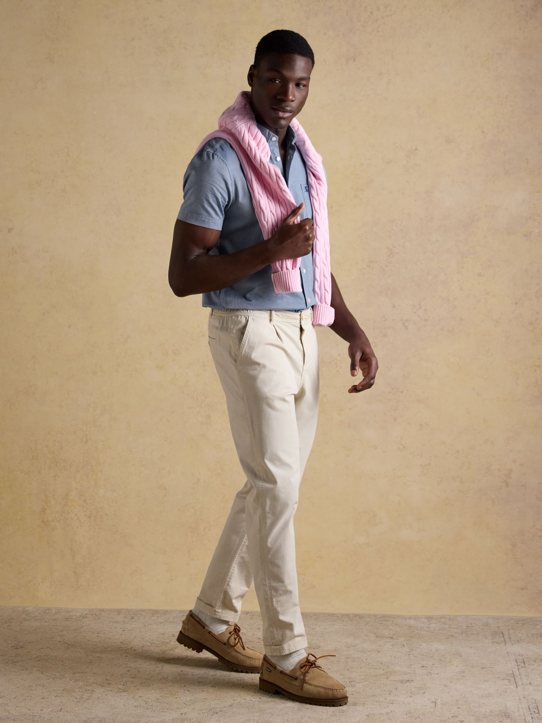 Oxford Chambray Blue Short Sleeve Classic Fit Cotton Shirt - Image 3 of 9