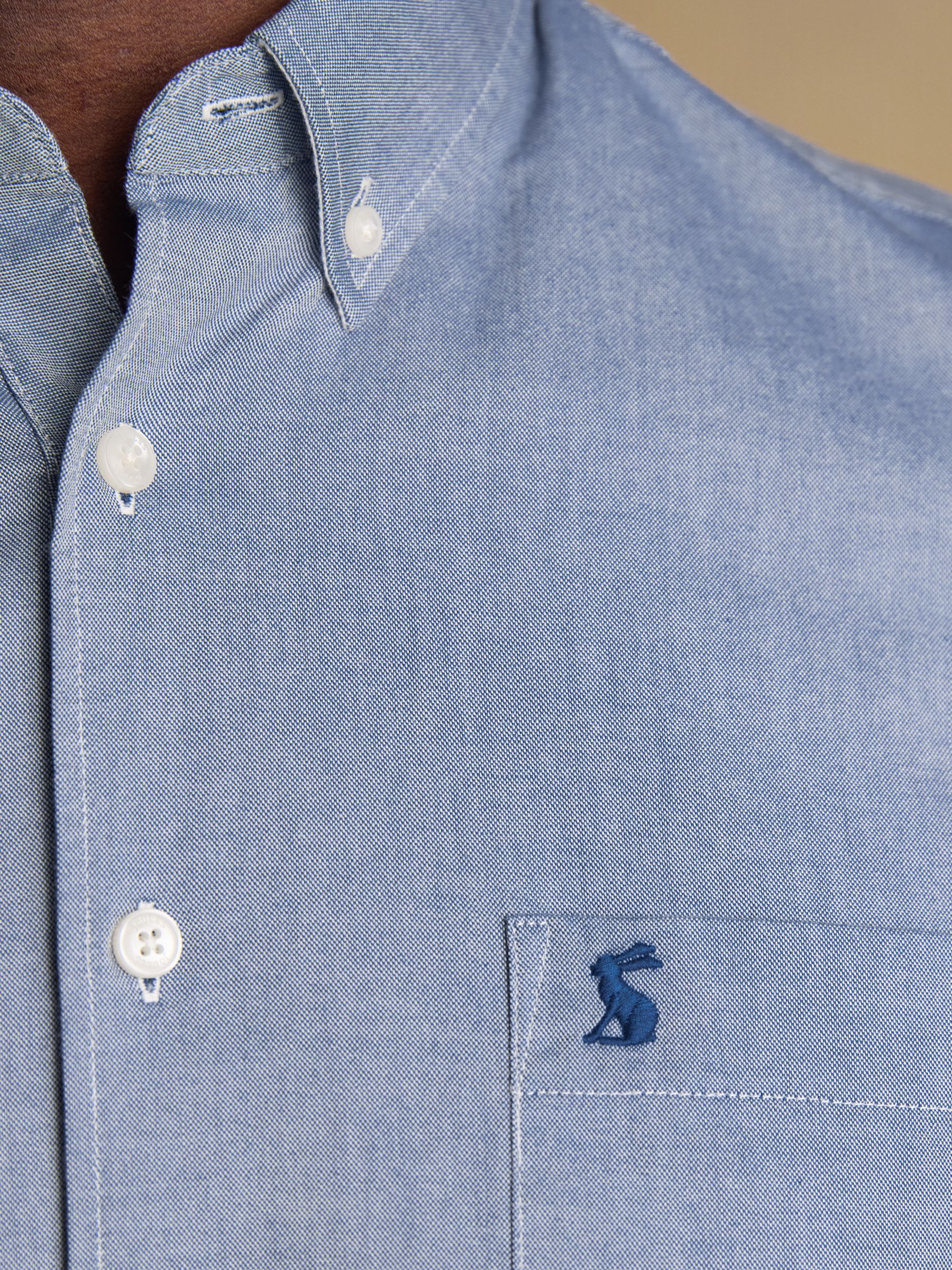 Oxford Chambray Blue Short Sleeve Classic Fit Cotton Shirt - Image 4 of 9