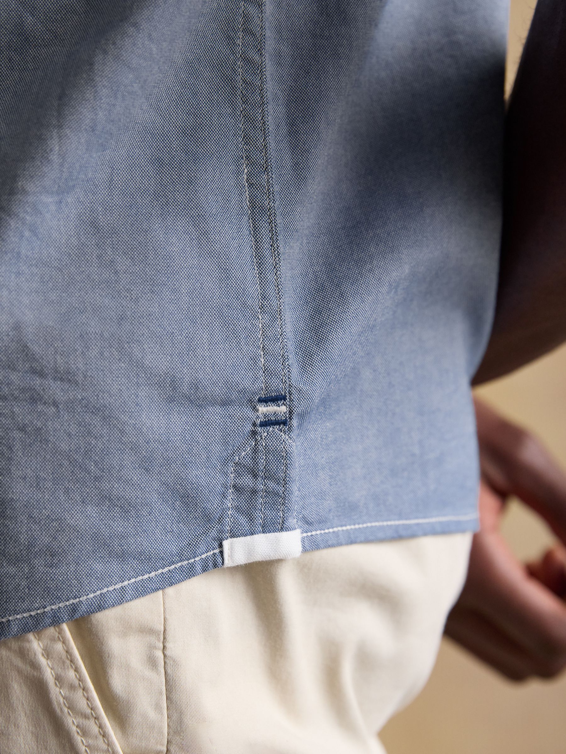 Oxford Chambray Blue Short Sleeve Classic Fit Cotton Shirt - Image 6 of 9