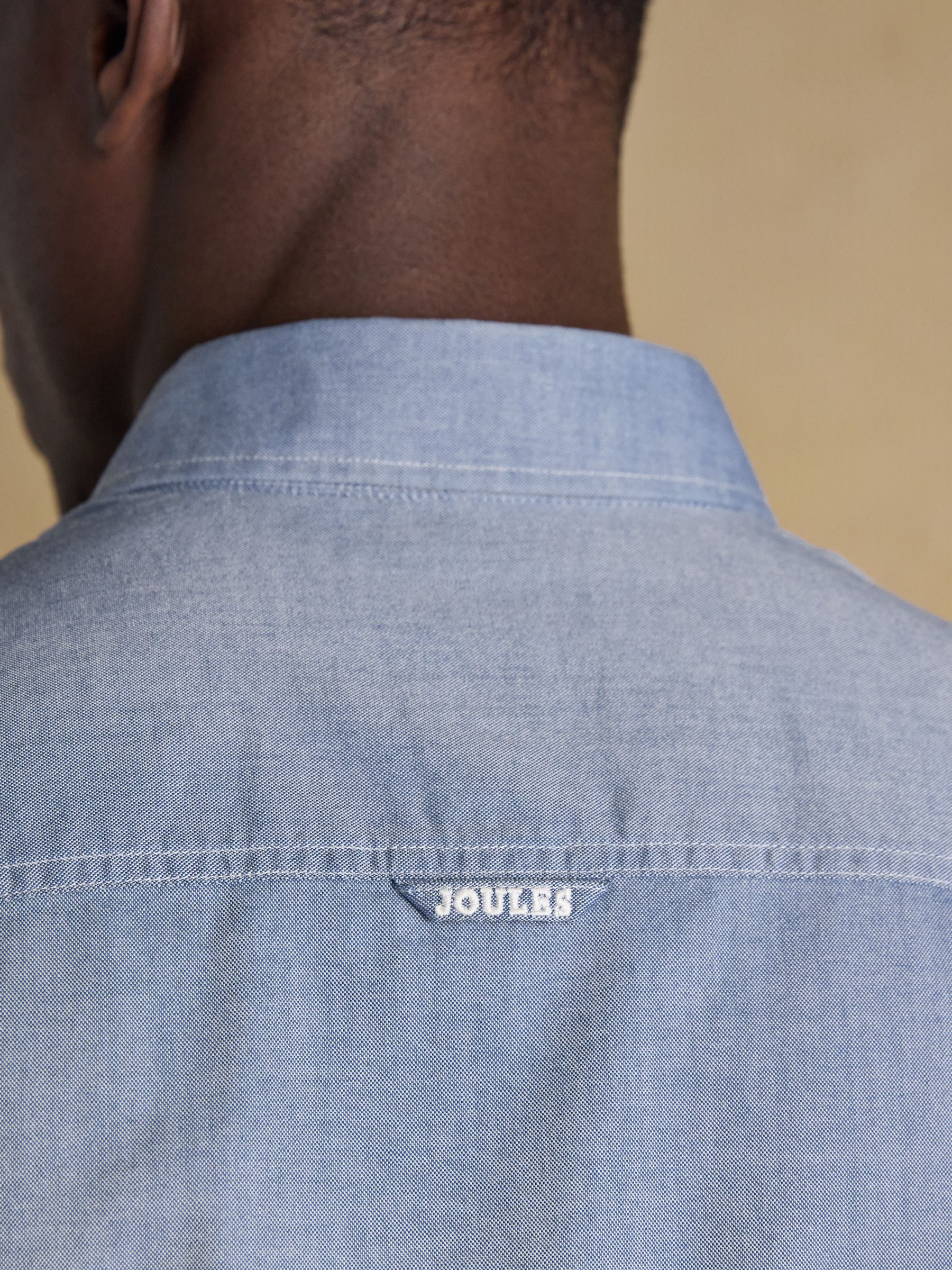 Oxford Chambray Blue Short Sleeve Classic Fit Cotton Shirt - Image 7 of 9