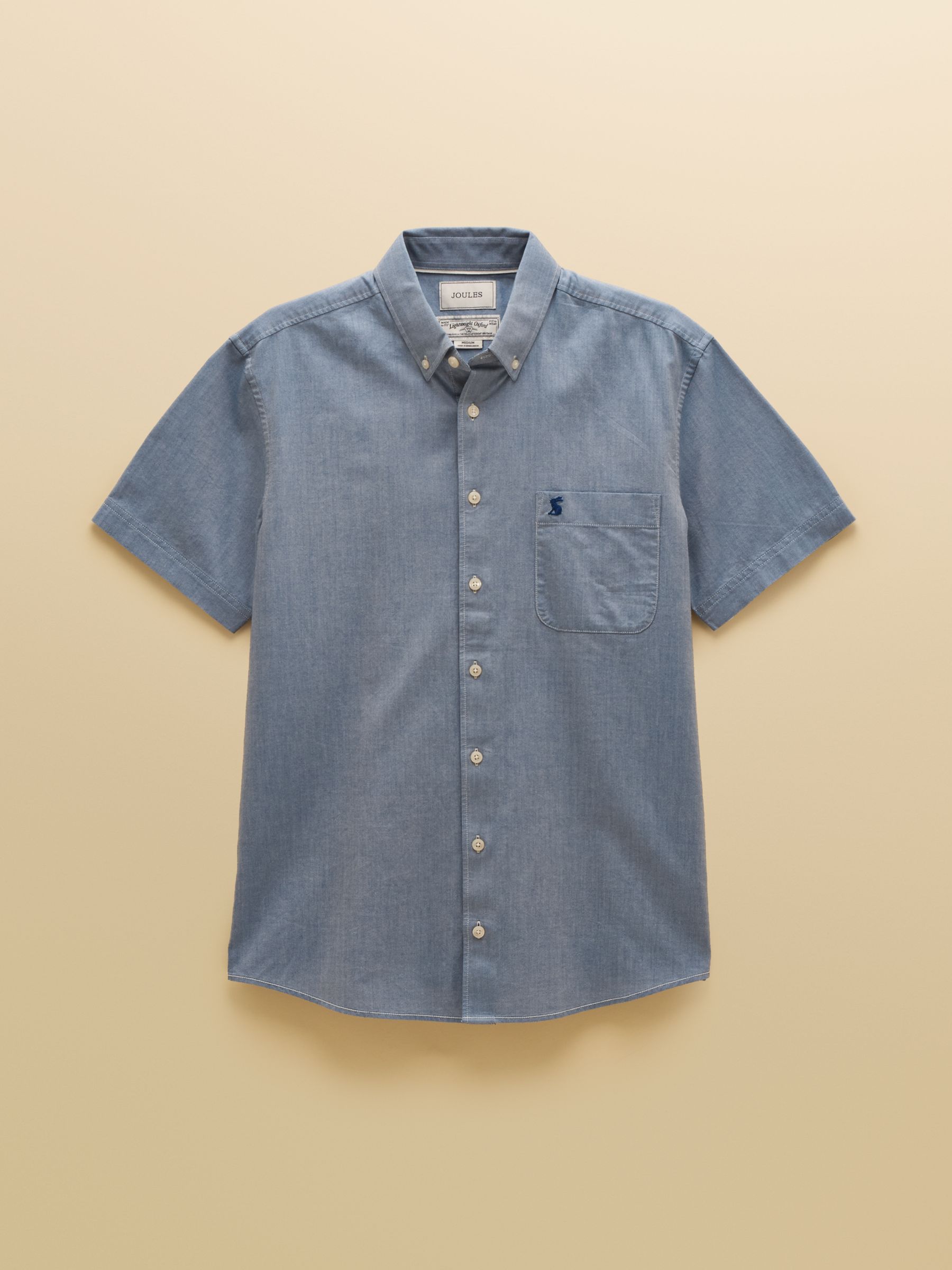 Oxford Chambray Blue Short Sleeve Classic Fit Cotton Shirt - Image 8 of 9