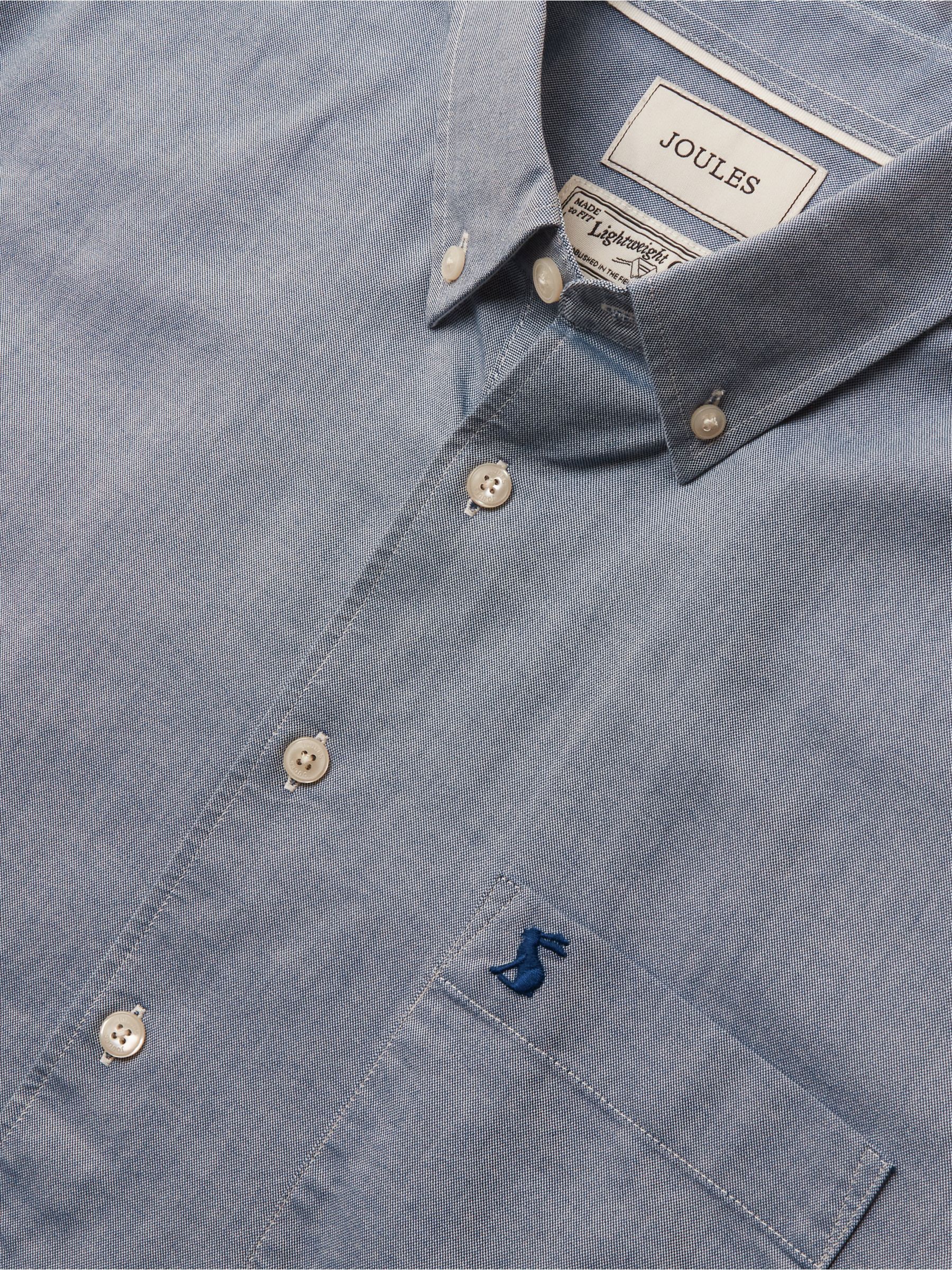 Oxford Chambray Blue Short Sleeve Classic Fit Cotton Shirt - Image 9 of 9