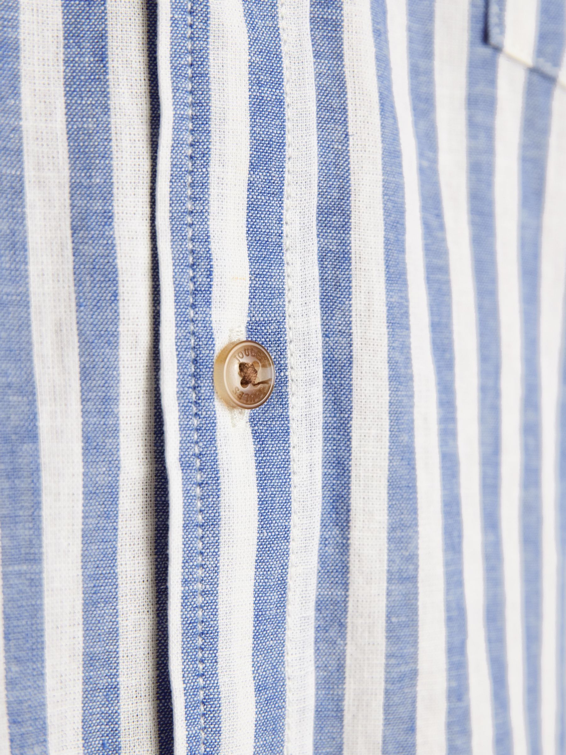 Linen Blend Blue and White Short Sleeve Shirt - Image 5 of 9