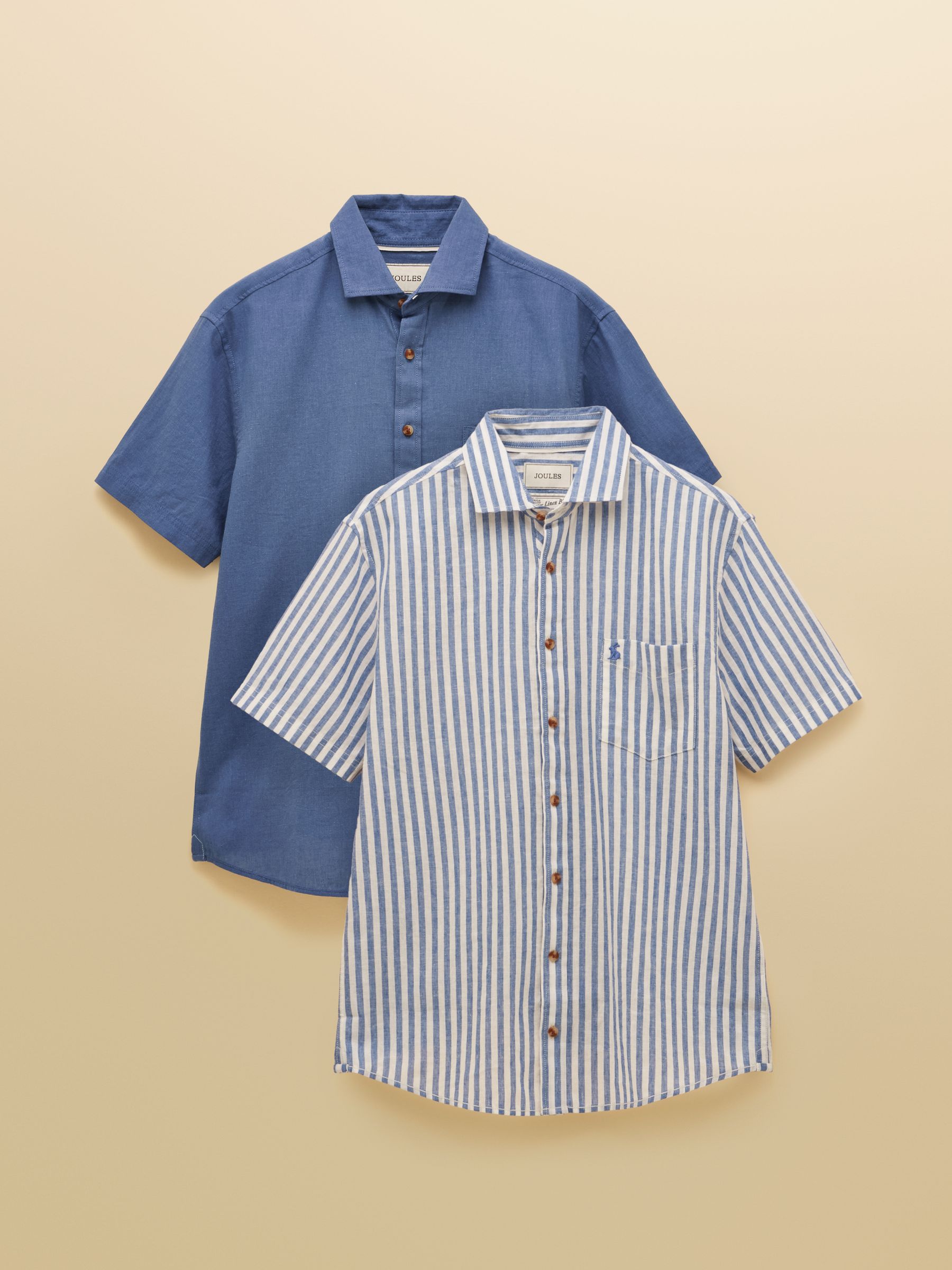 Navy & White Striped Linen Blend Short Sleeve Shirts 2 Pack - Image 1 of 7