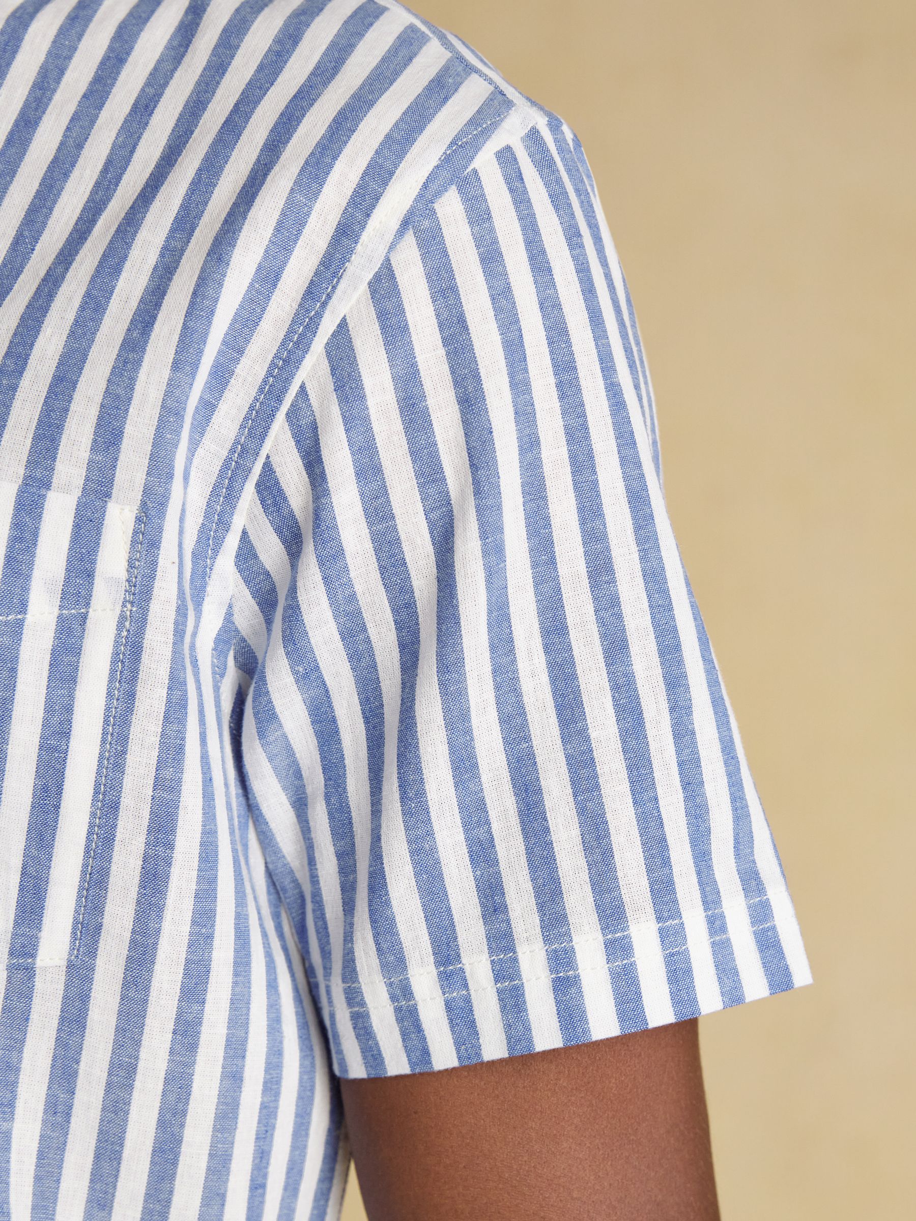 Navy & White Striped Linen Blend Short Sleeve Shirts 2 Pack - Image 5 of 7