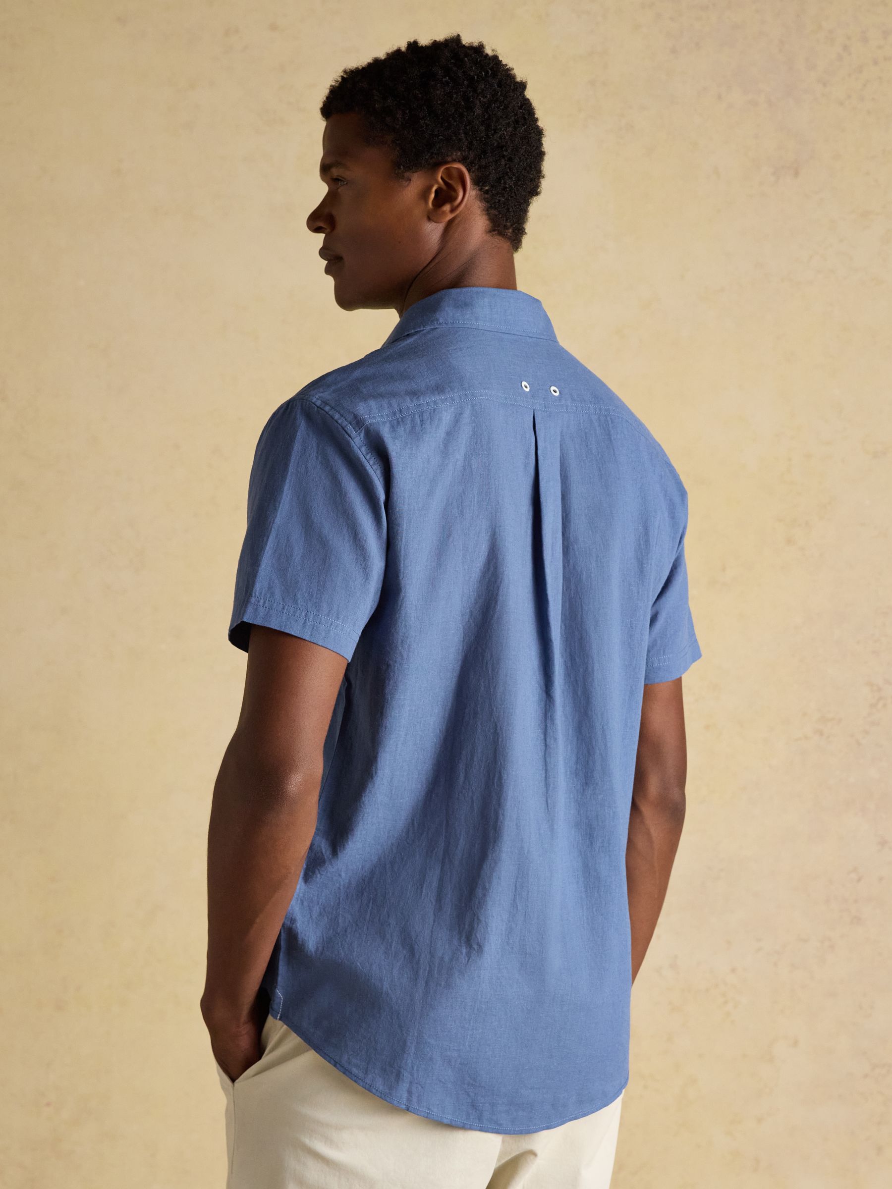 Navy & White Striped Linen Blend Short Sleeve Shirts 2 Pack - Image 7 of 7