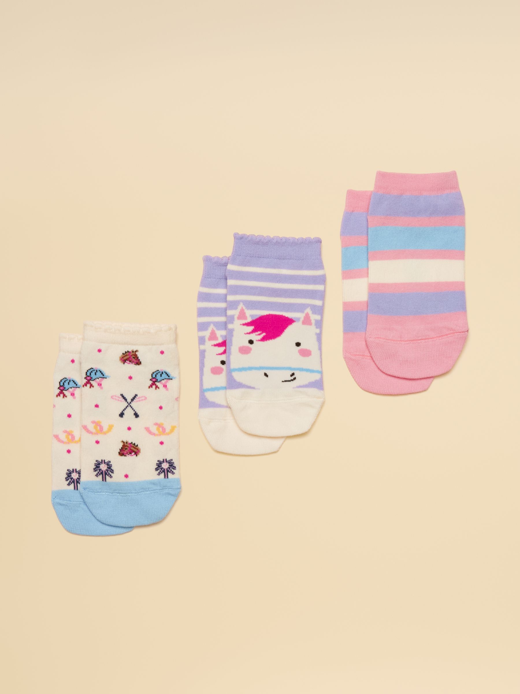 Kids' Rilla Cream & Lilac Horse Printed Socks 3 Pack - Image 1 of 3