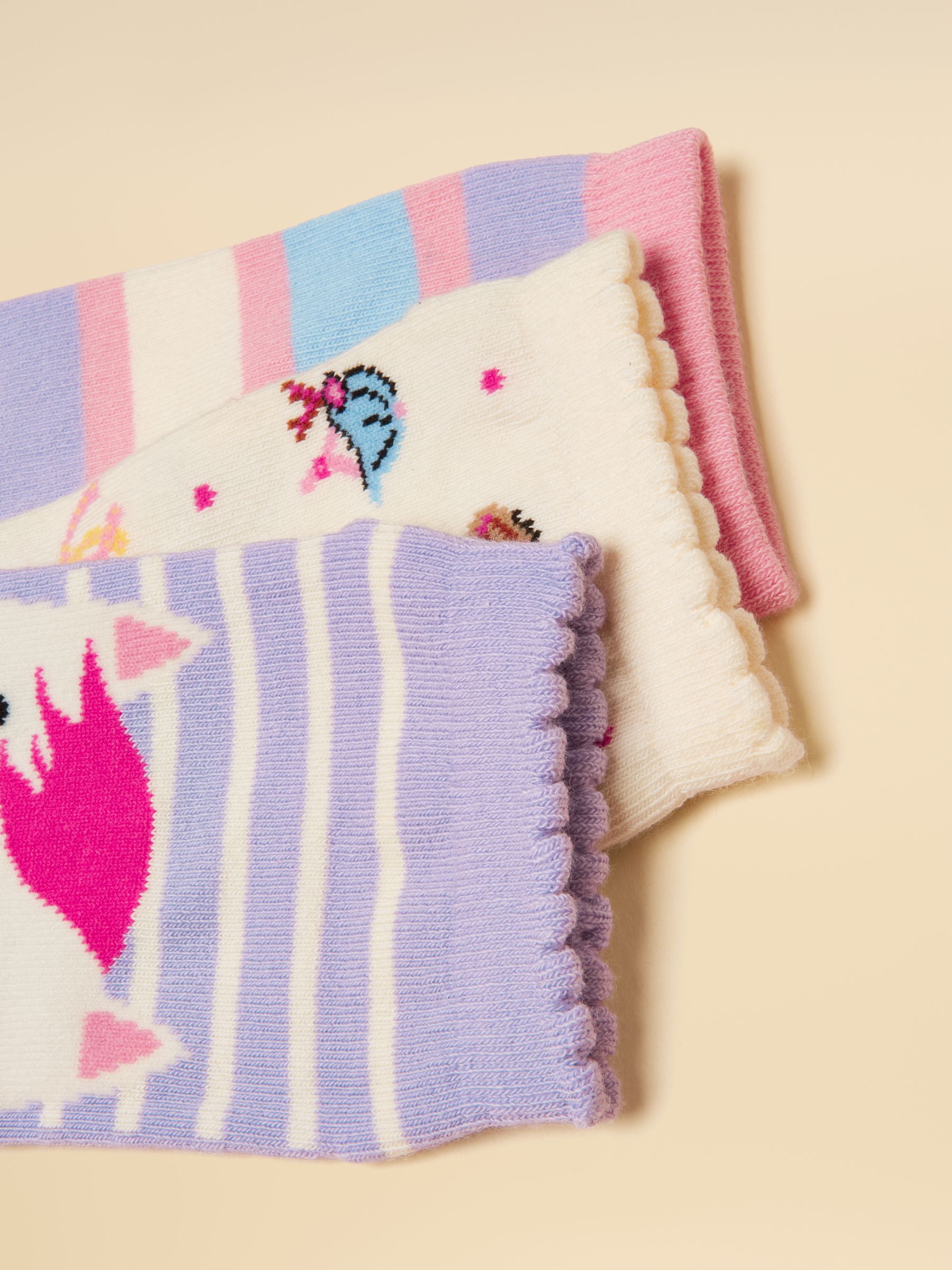 Kids' Rilla Cream & Lilac Horse Printed Socks 3 Pack - Image 3 of 3