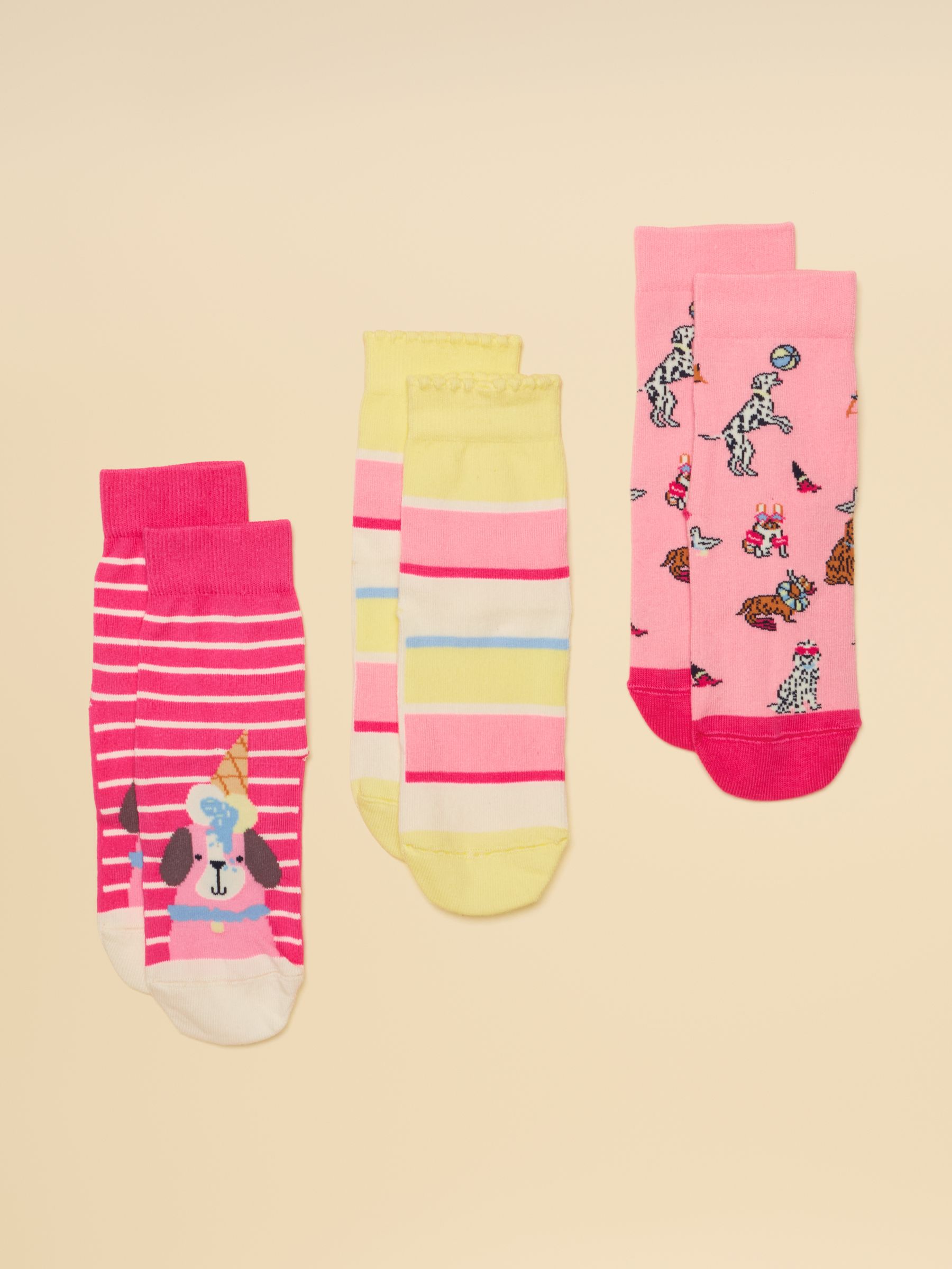 Kid's Neat Feet Pink Dog Cotton Socks 3 Pack - Image 1 of 3