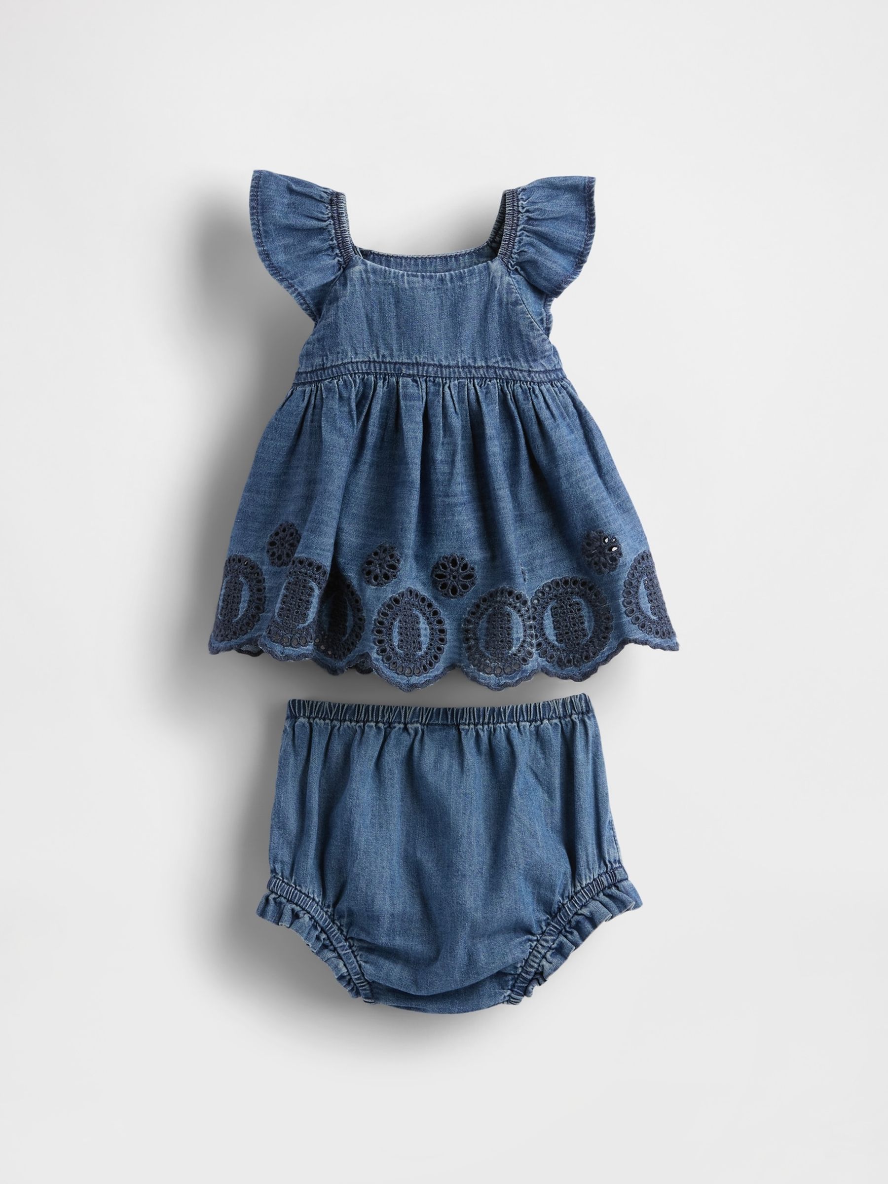 Blue Denim Cotton Eyelet Outfit Set (Newborn-24mths) - Image 2 of 3