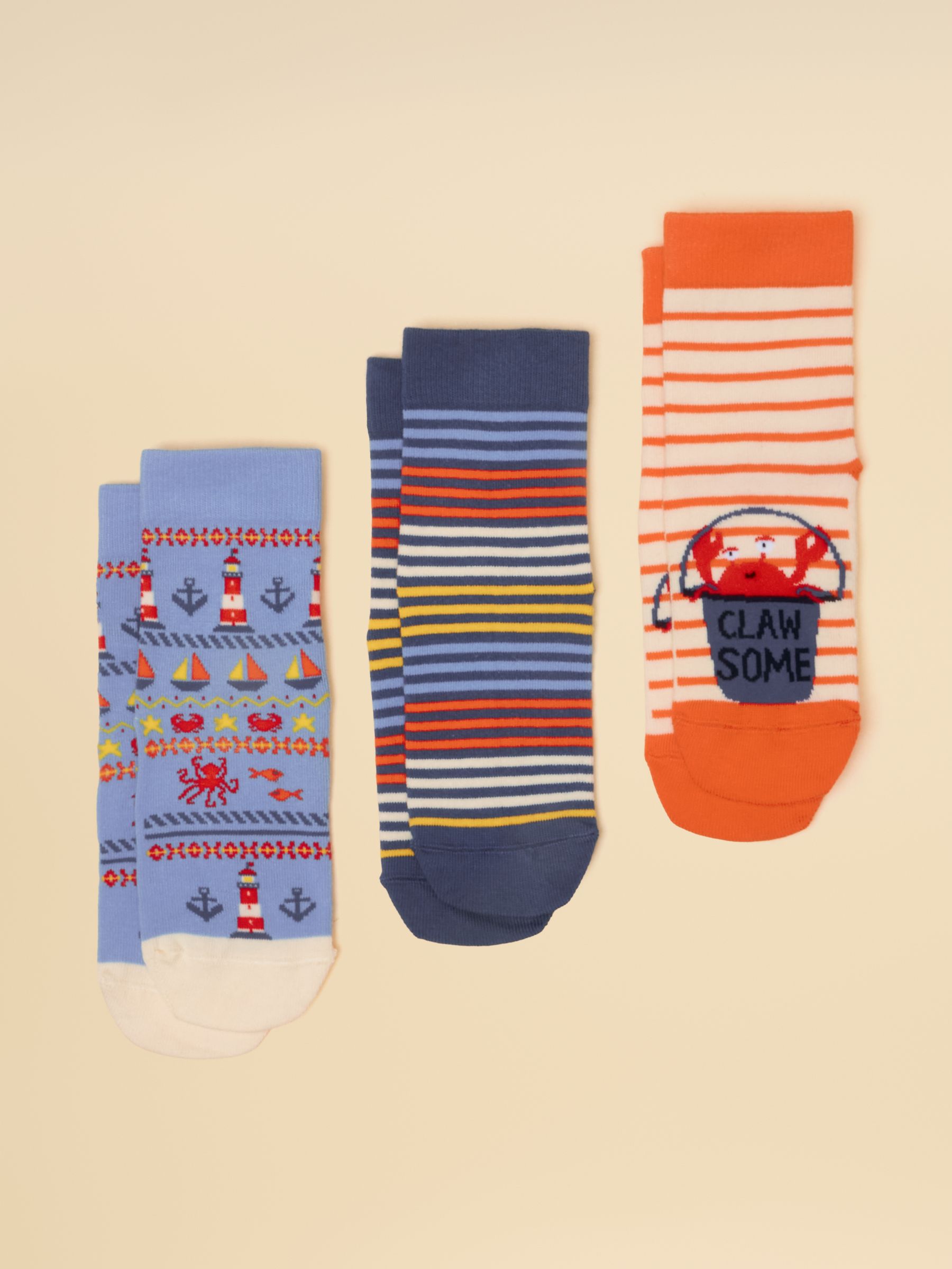 Kid's Eat Feet Blue Crab Socks 3 Pack - Image 1 of 3