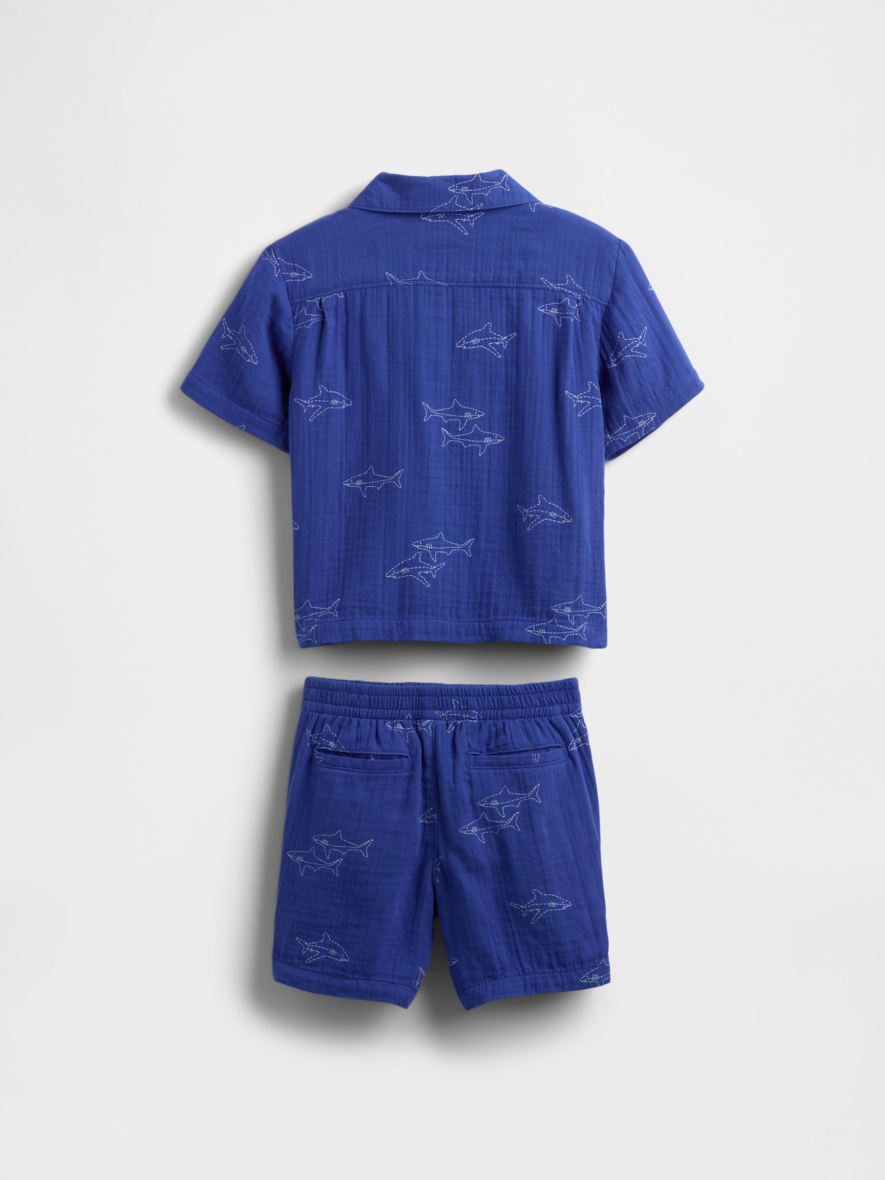 Blue Crinkle Gauze Short Sleeve Shirt & Shorts Set (6mths-5yrs) - Image 3 of 4