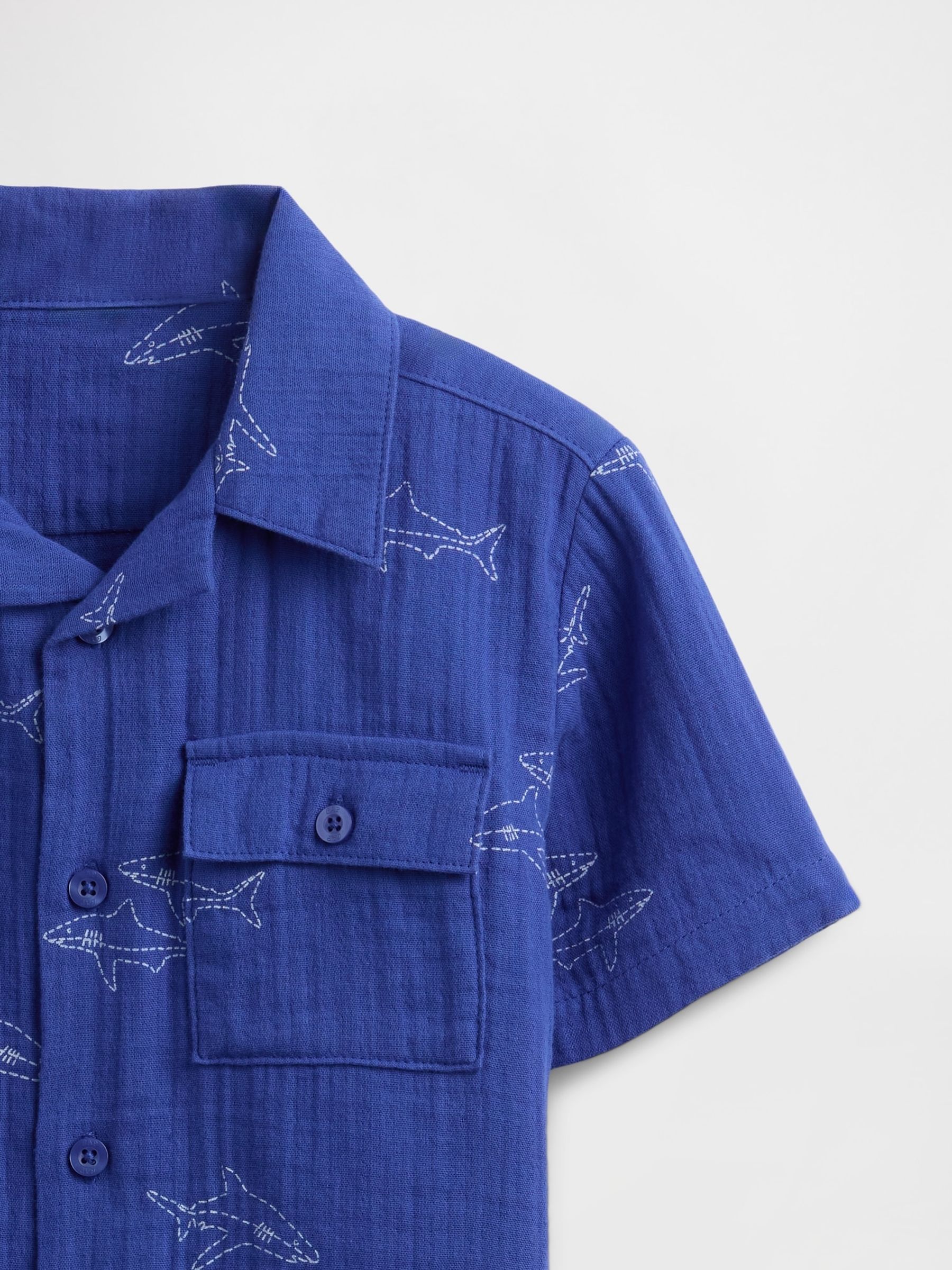 Blue Crinkle Gauze Short Sleeve Shirt & Shorts Set (6mths-5yrs) - Image 4 of 4
