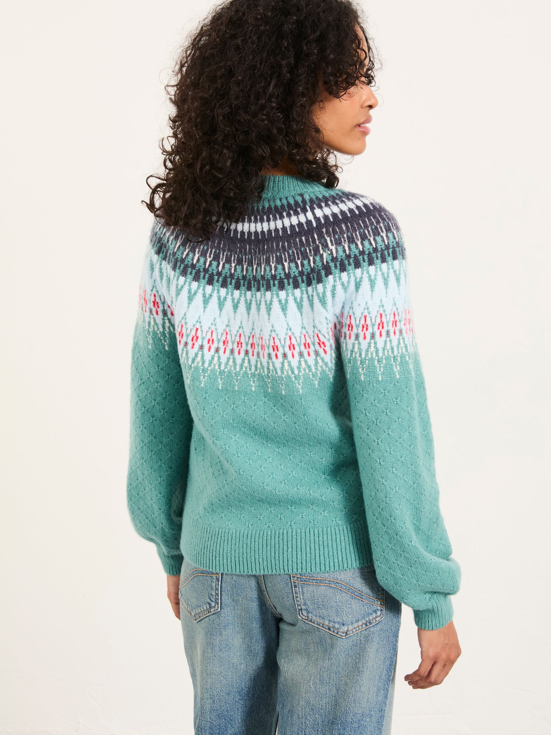 Mint Green Apres Knitted Fairisle Cardigan | FatFace