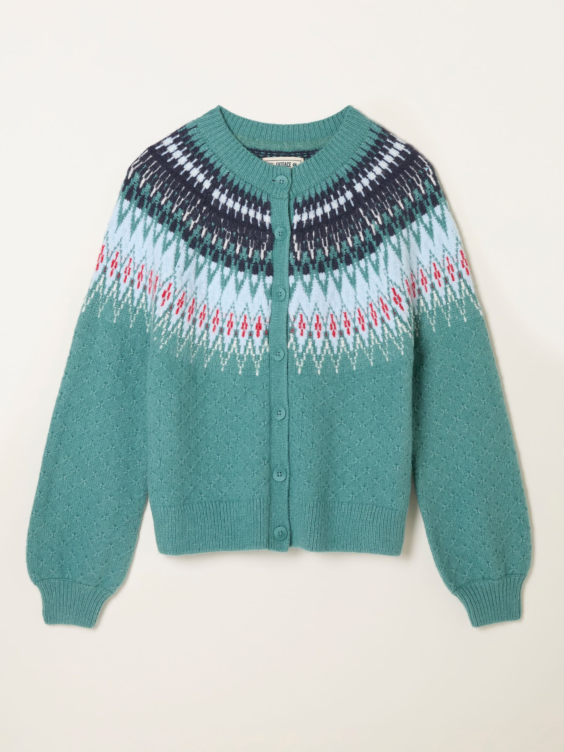 Mint Green Apres Knitted Fairisle Cardigan | FatFace