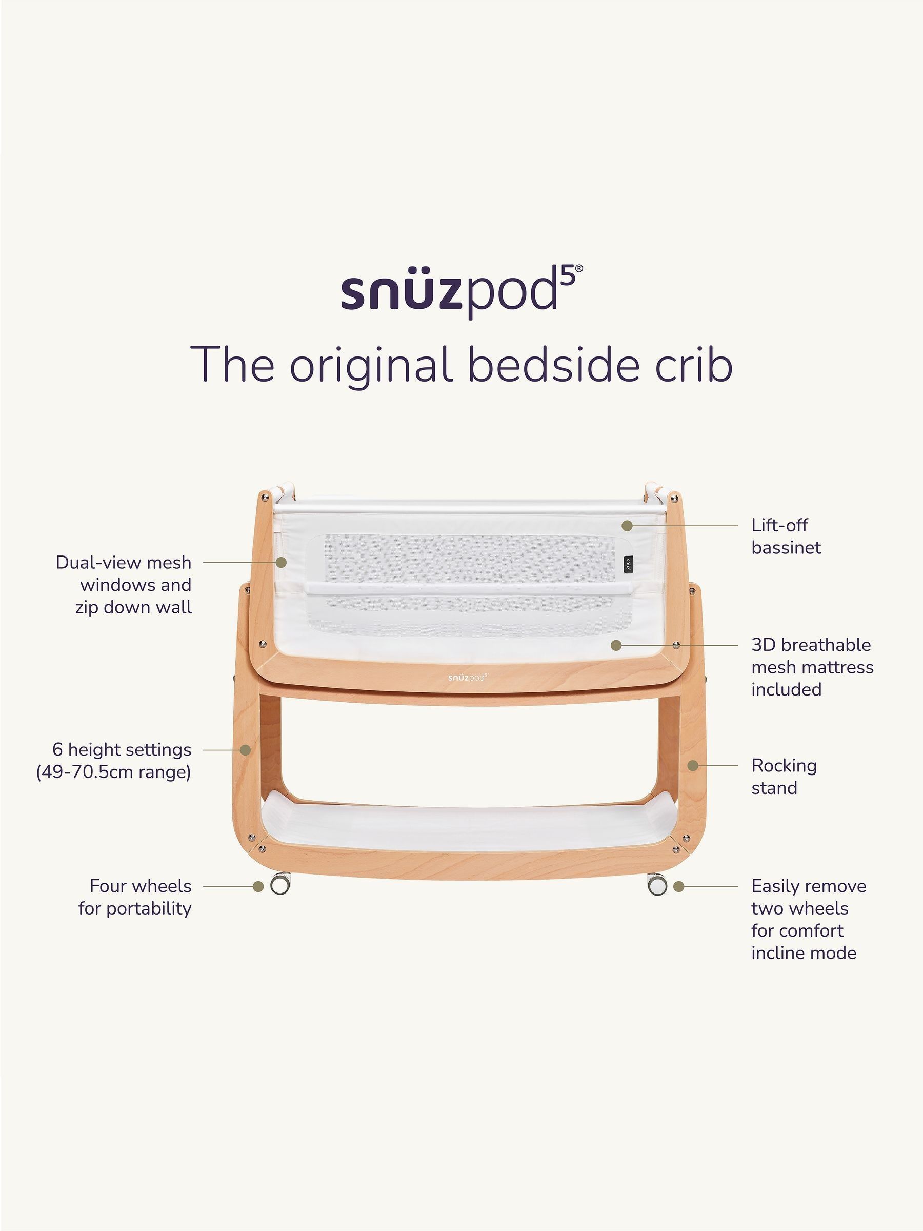 Snuz Terracotta SnuzPod 5 Bedside Crib - Image 7 of 8