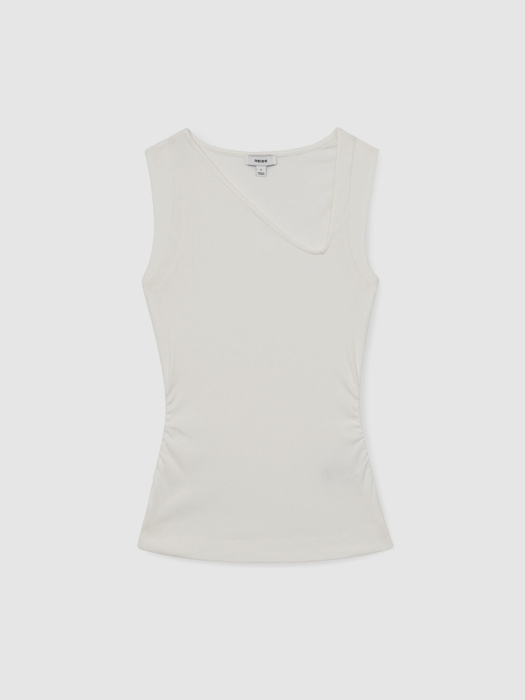 Stretch-Cotton Ribbed Asymmetric Vest in White - Image 2 of 6