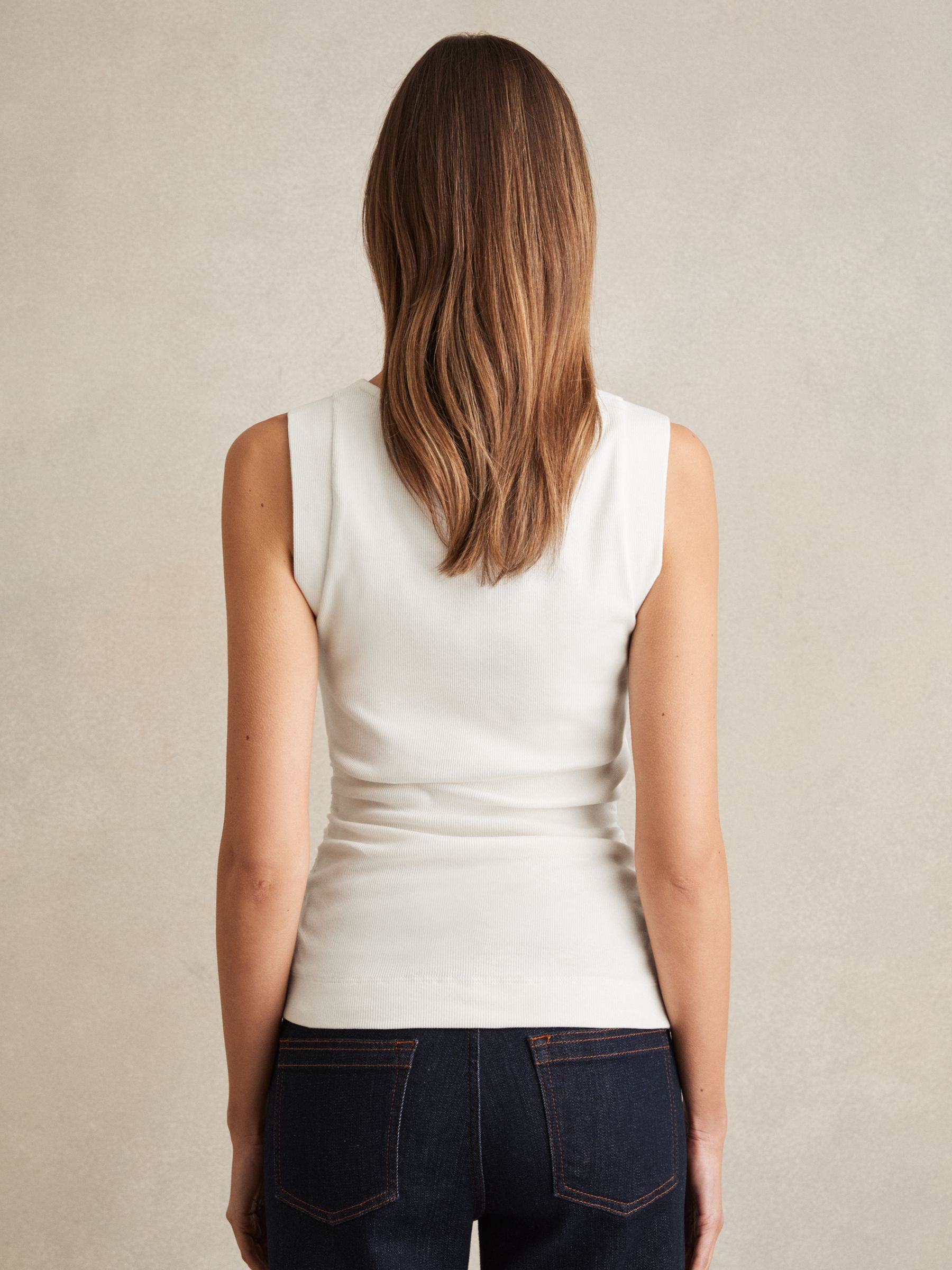 Stretch-Cotton Ribbed Asymmetric Vest in White - Image 5 of 6