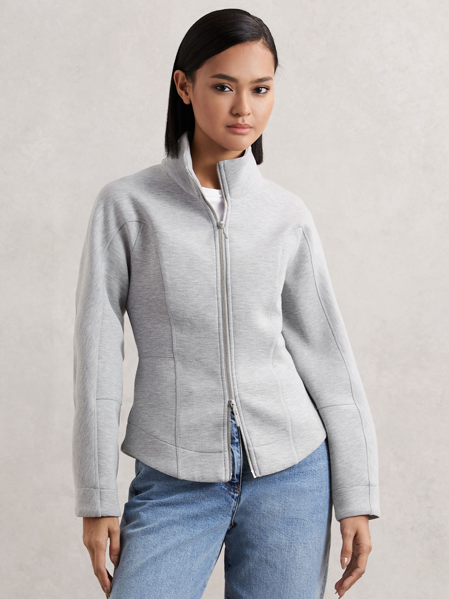 Funnel-Neck Zip-Through Sweatshirt in Grey - Image 1 of 5