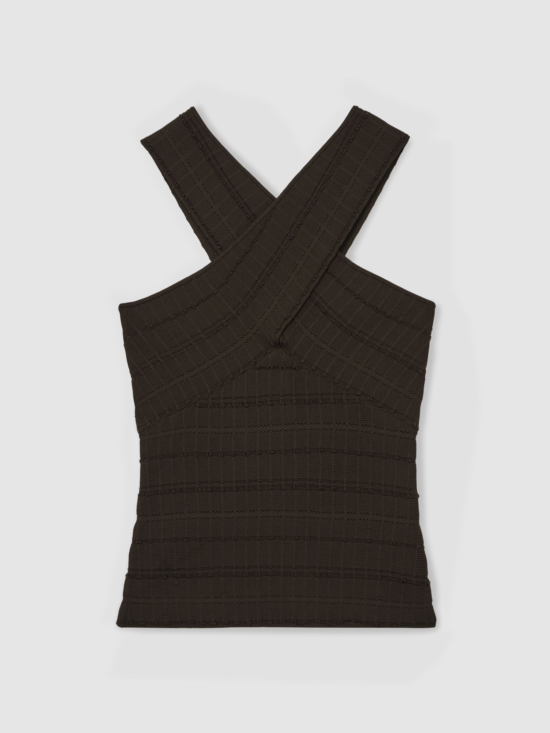Cross Neck Textured Top in Chocolate - Image 2 of 7