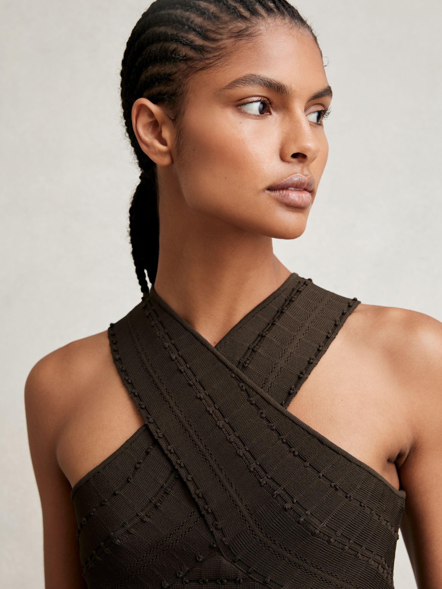 Cross Neck Textured Top in Chocolate - Image 3 of 7