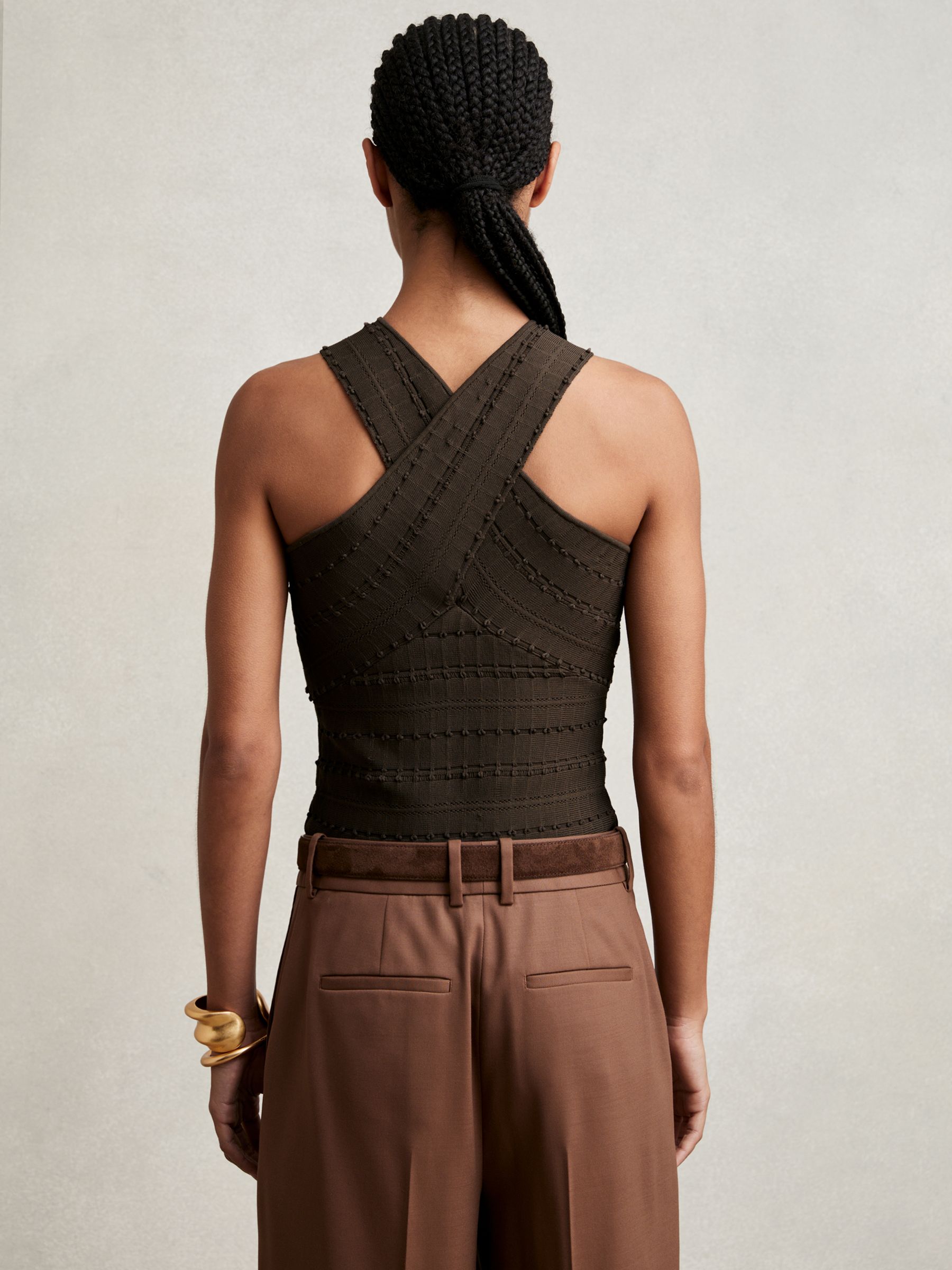 Cross Neck Textured Top in Chocolate - Image 5 of 7