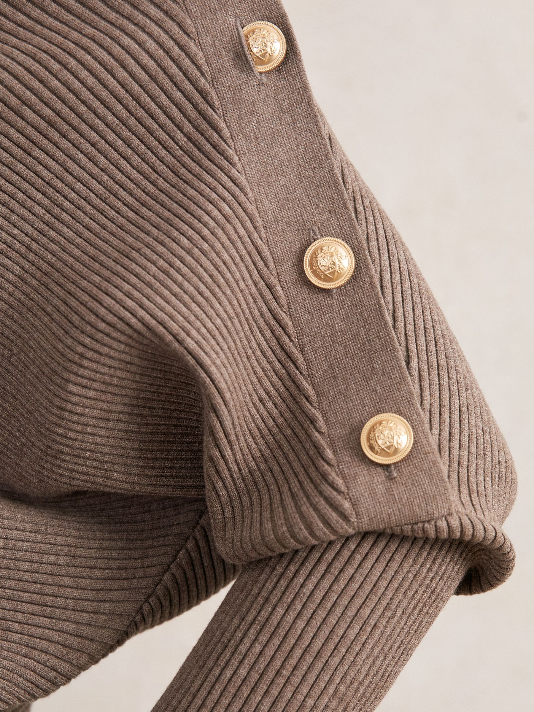 Rib-Knit Button Shawl Jumper in Taupe - Image 4 of 6