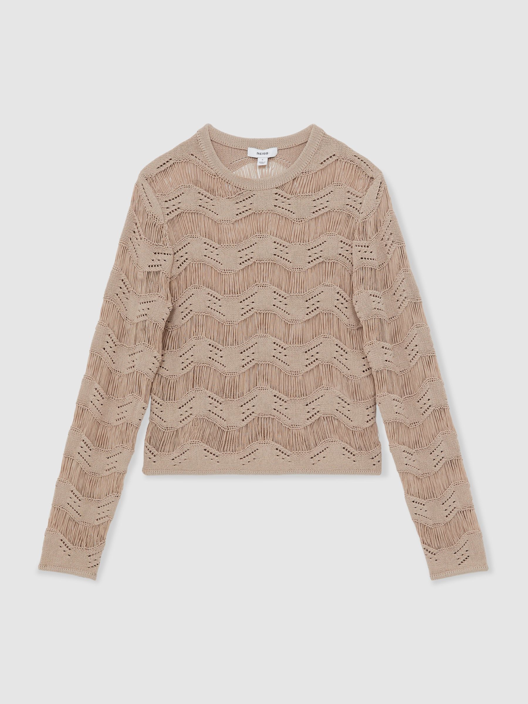 Cotton Blend Ladder Knit Top in Taupe Neutral - Image 2 of 6
