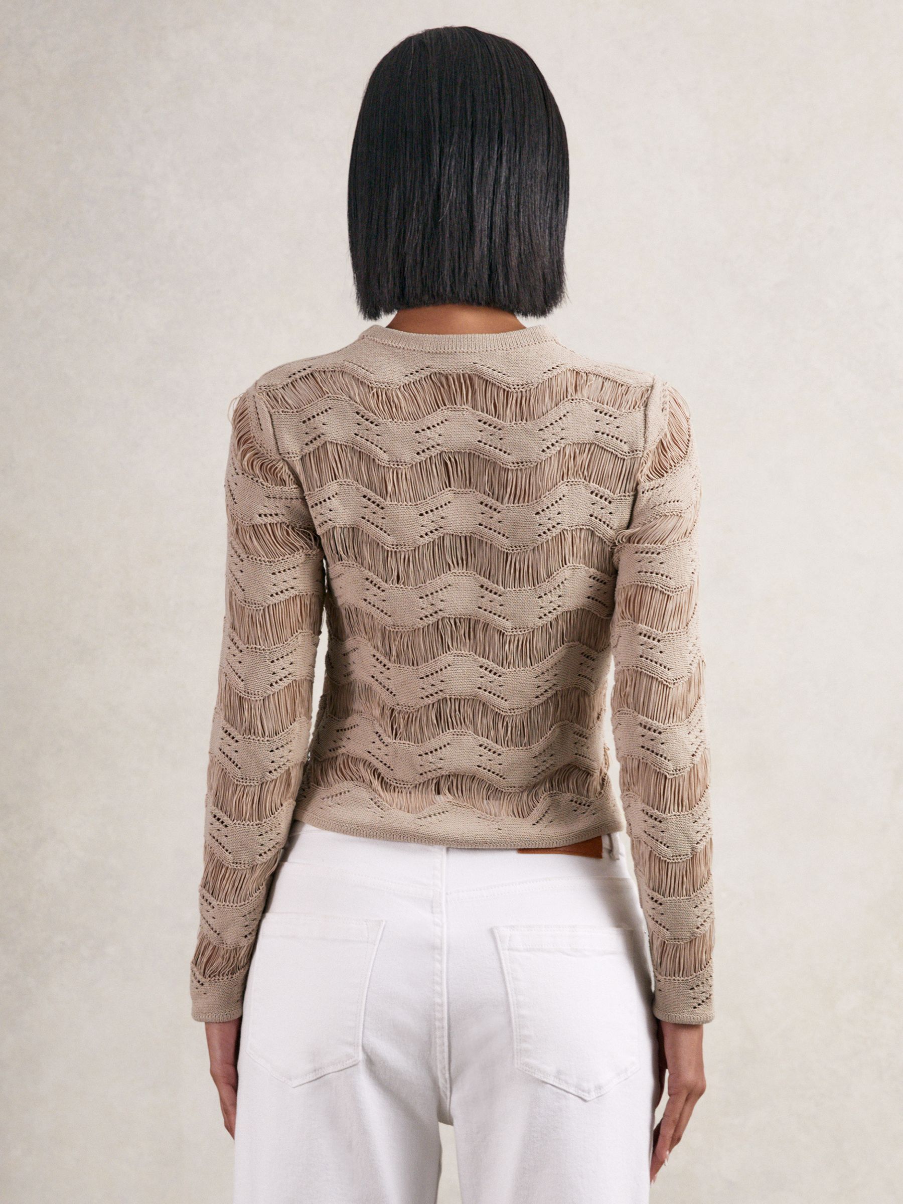 Reiss Cotton Blend Ladder Knit Top in Taupe Neutral | REISS