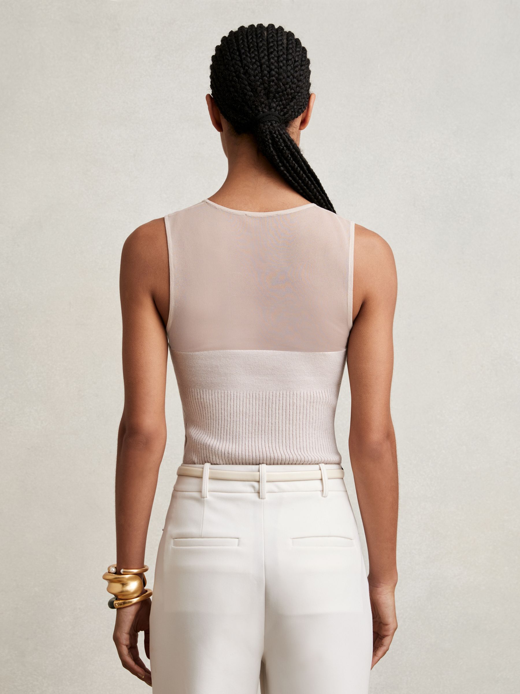 Mesh Rib-Knit Sweetheart Vest in Pink Neutral - Image 4 of 5