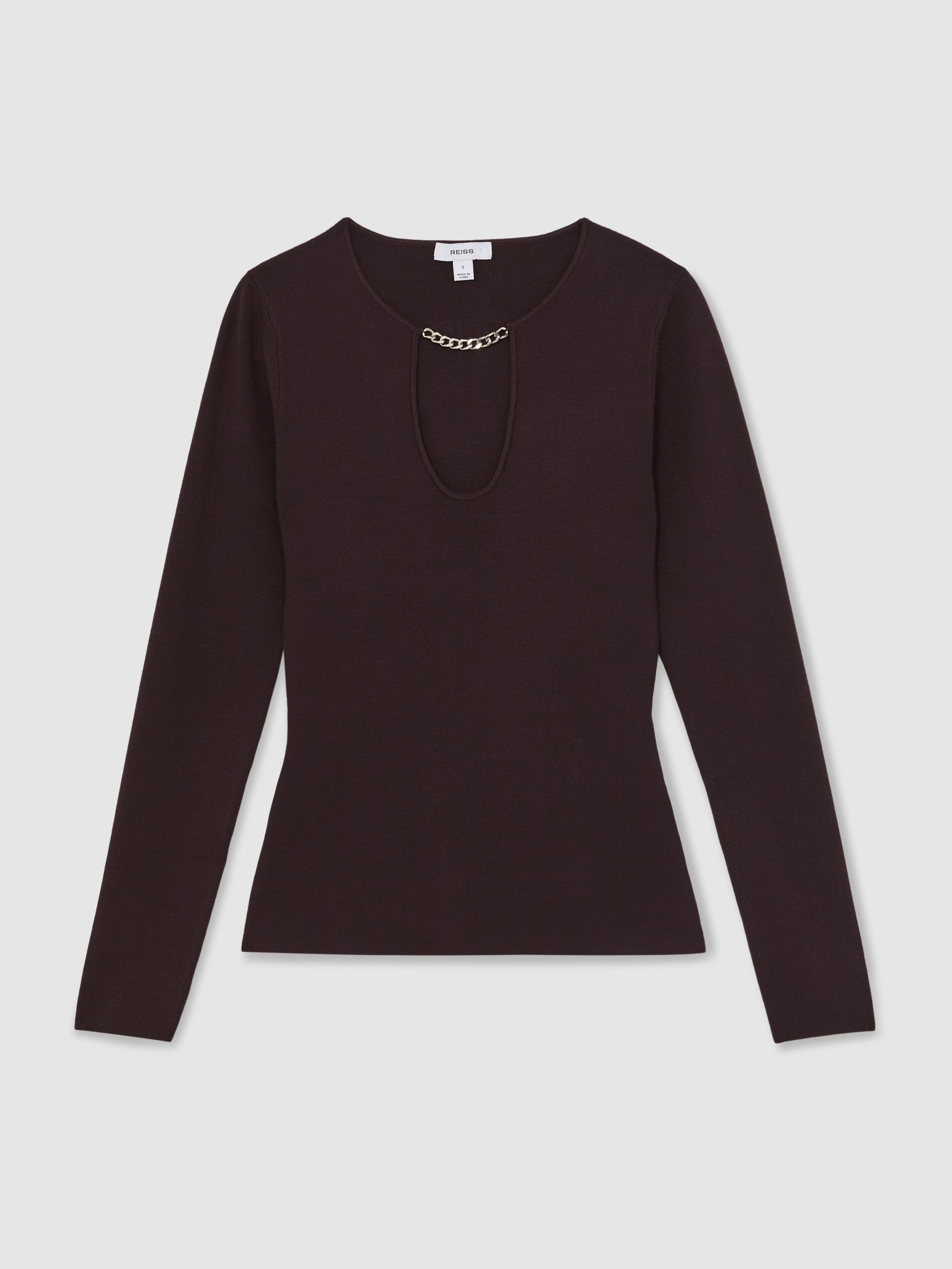 Chain-Detail Keyhole Knit Top in Plum - Image 2 of 5