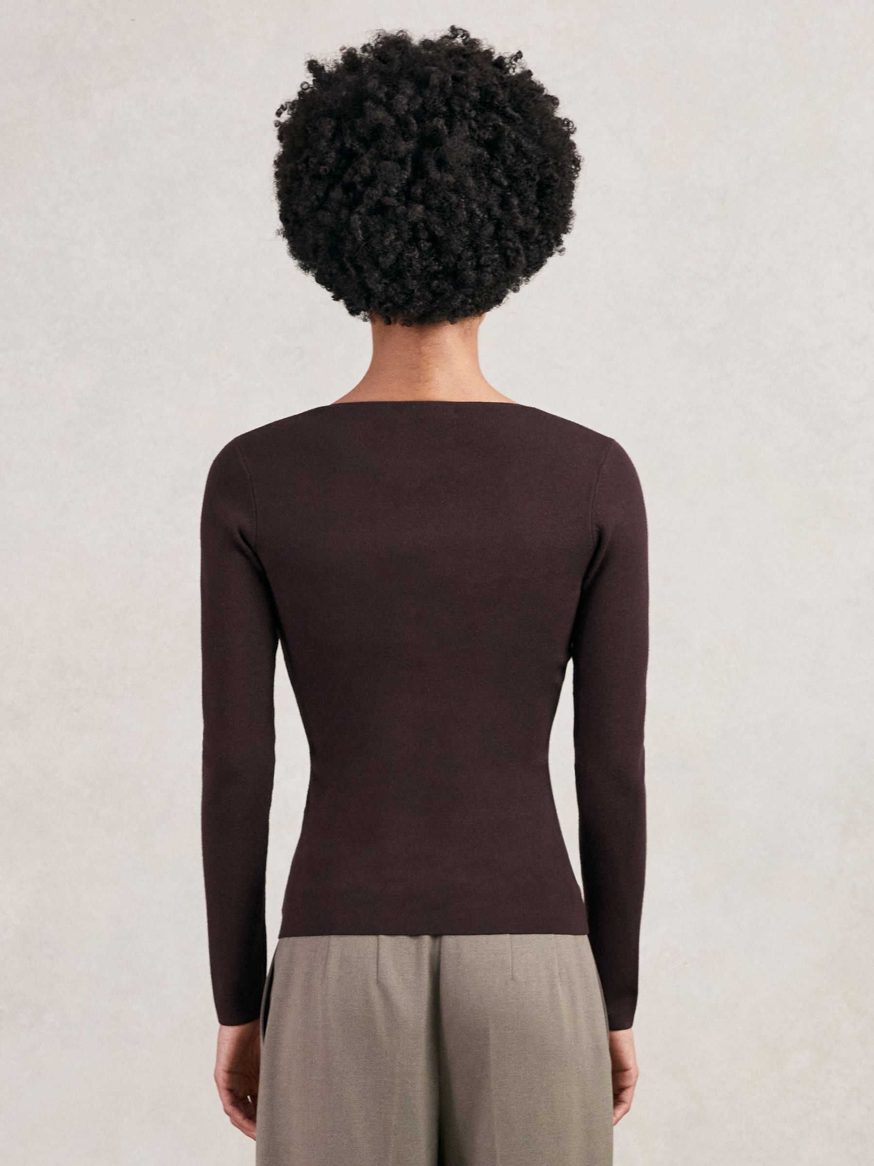 Chain-Detail Keyhole Knit Top in Plum - image 3