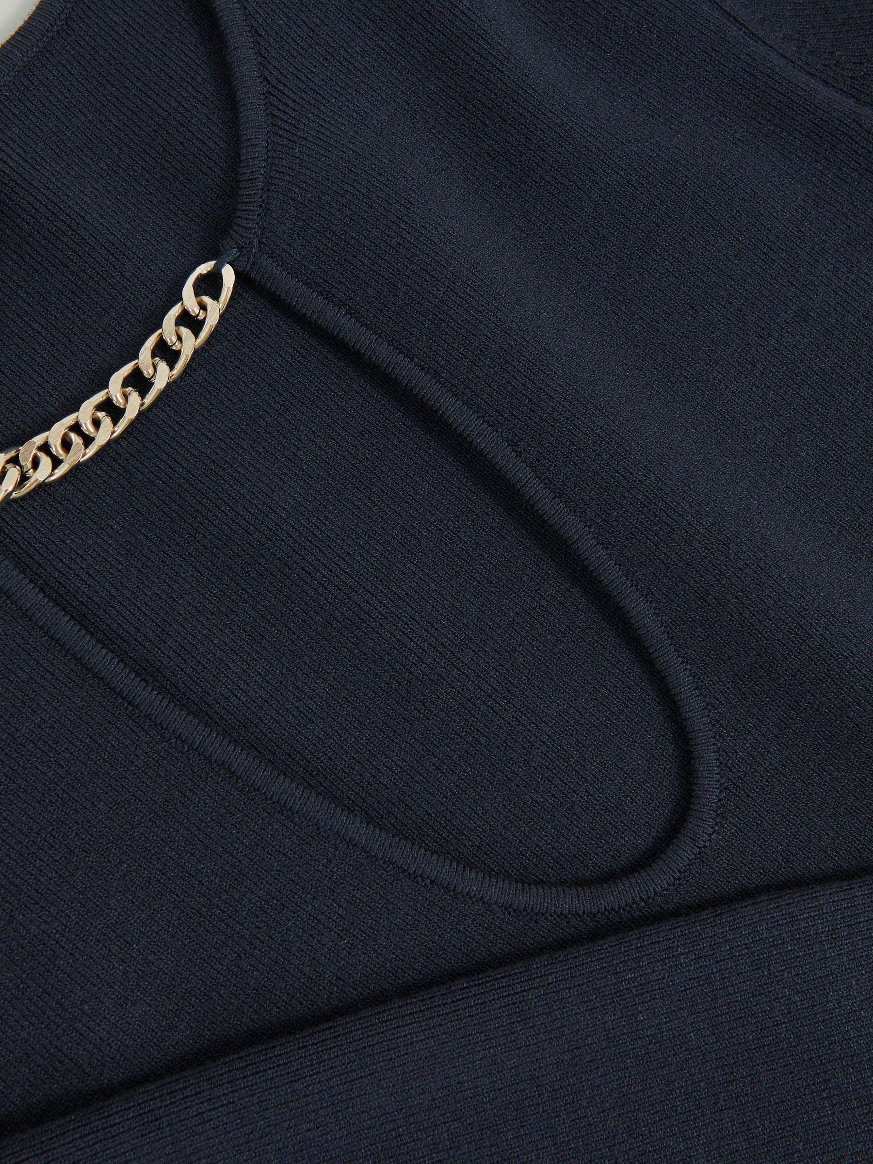 Chain-Detail Keyhole Knit Top in Navy - Image 6 of 6
