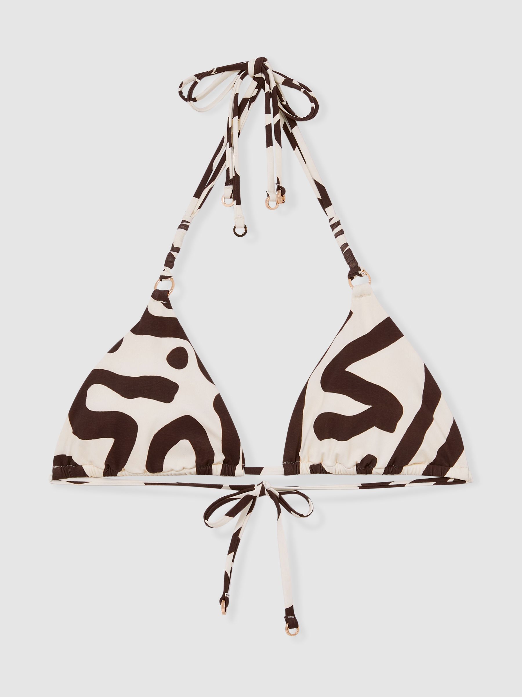 Printed Triangle Bikini Top in Chocolate/Cream - Image 2 of 7