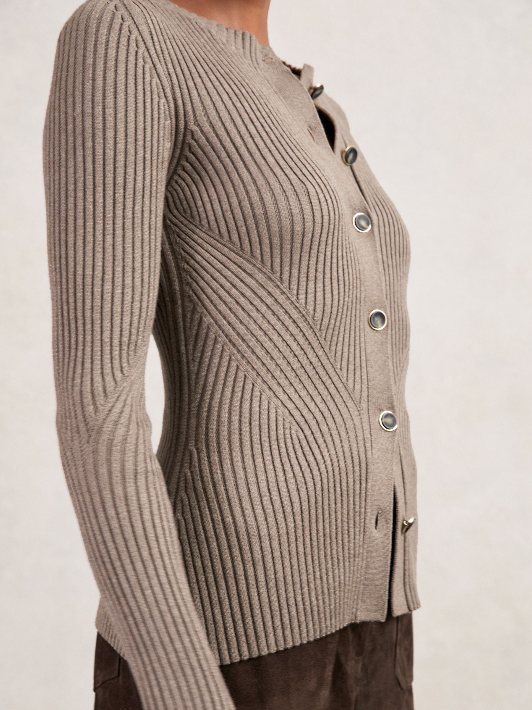 Button Front Knit Cardigan in Stone - Image 4 of 7