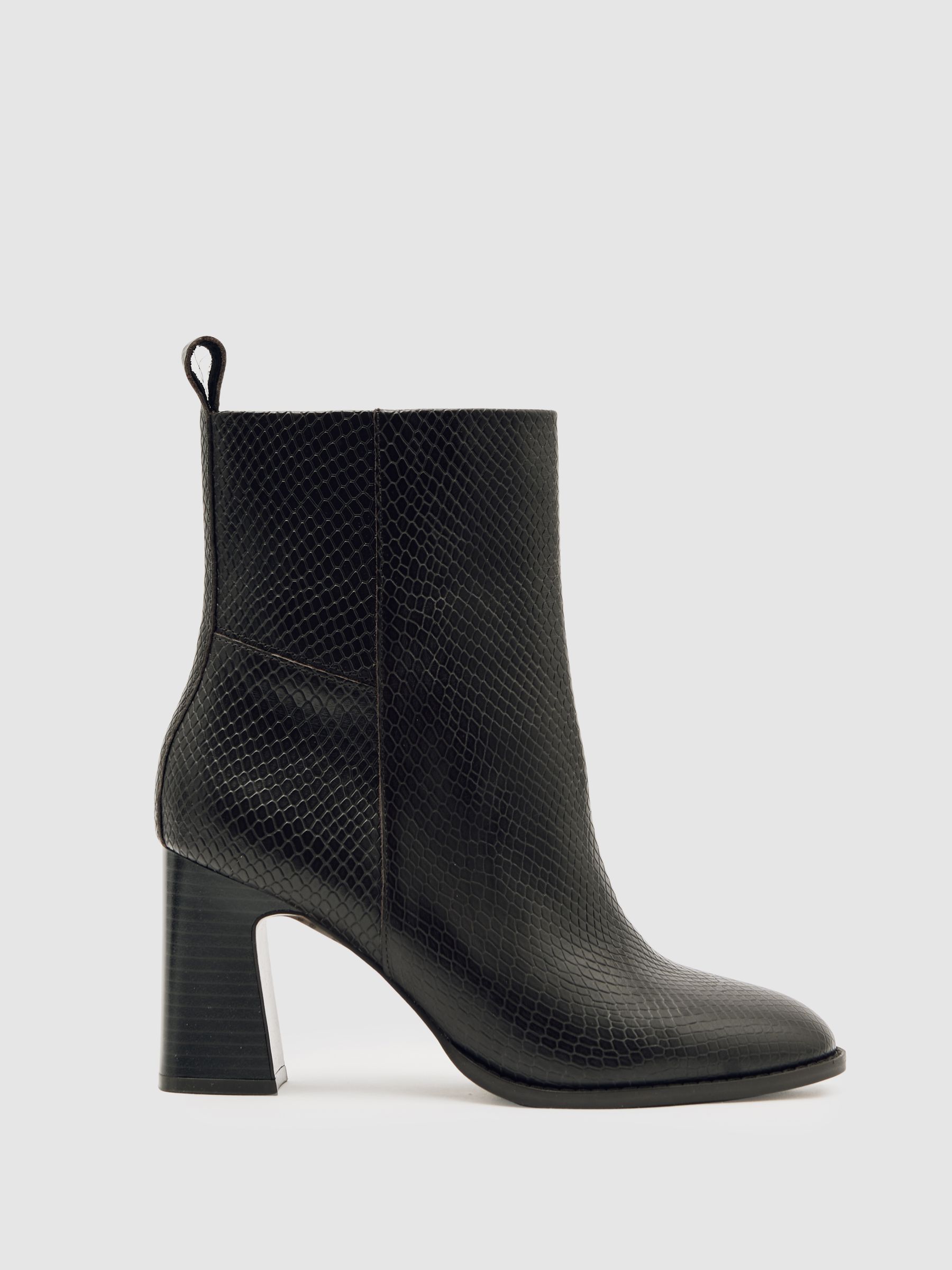 Leather Block-Heel Ankle Boots in Snake - Image 1 of 5