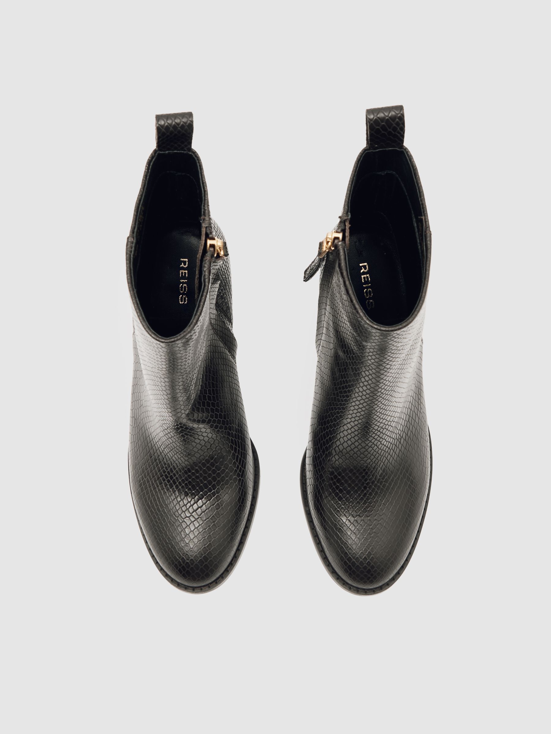 Leather Block-Heel Ankle Boots in Snake - image 2