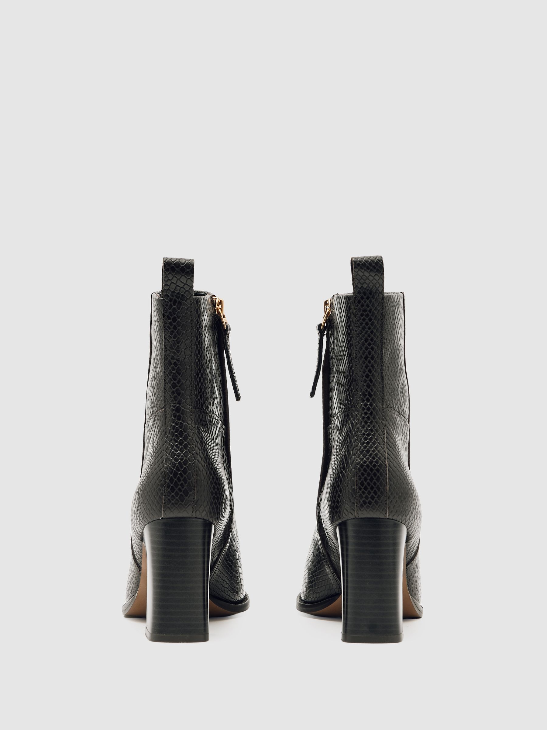 Leather Block-Heel Ankle Boots in Snake - image 3