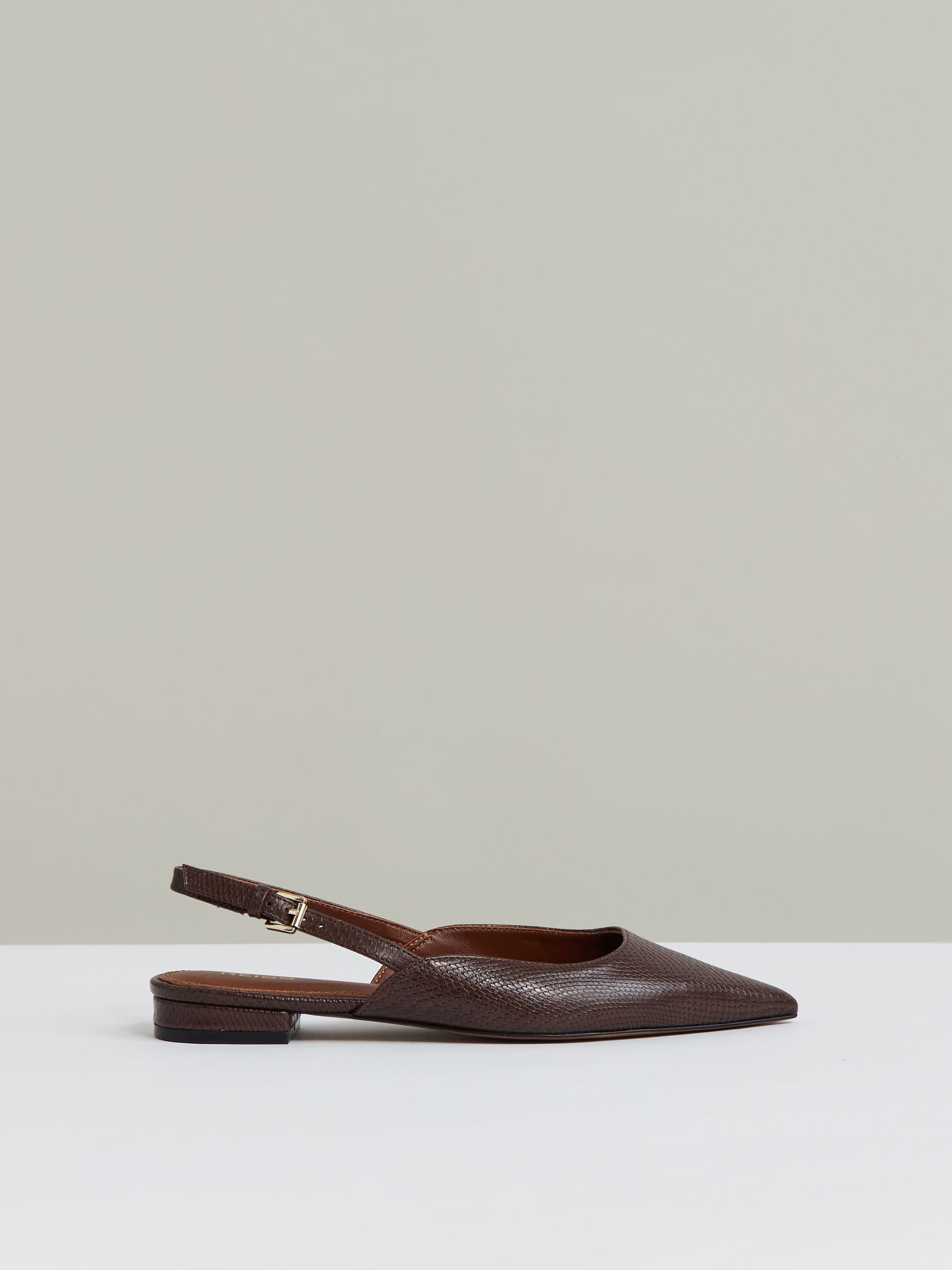 Leather Slingback Ballerina Pumps in Chocolate - Image 1 of 4