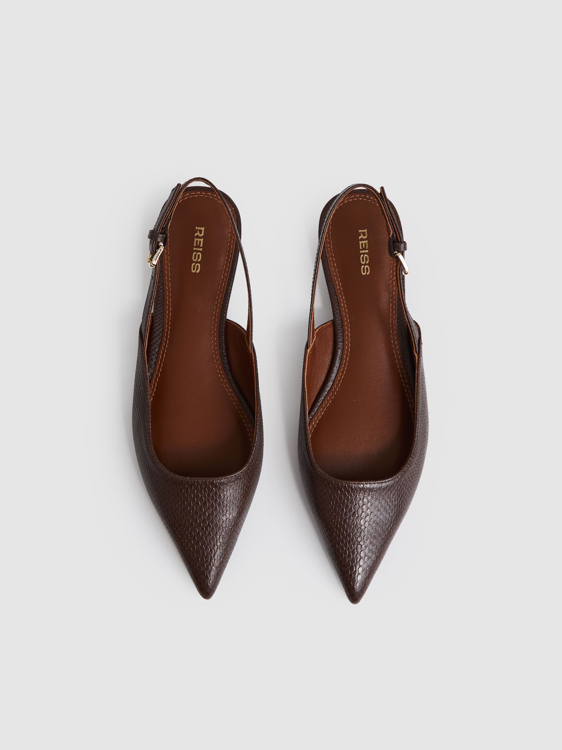 Leather Slingback Ballerina Pumps in Chocolate - Image 2 of 4