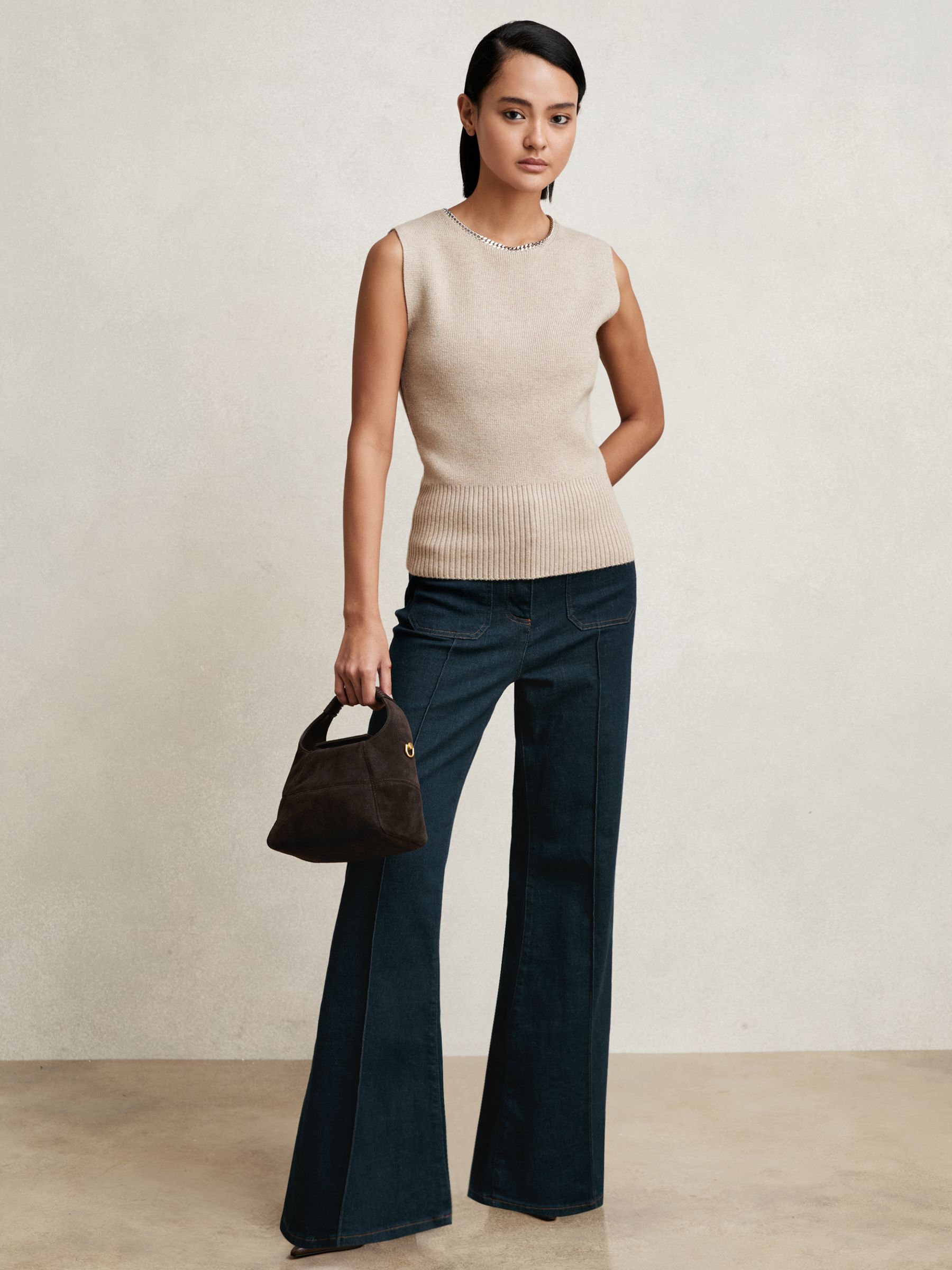Wool-Blend Necklace-Trim Knitted Vest in Neutral - Image 3 of 6