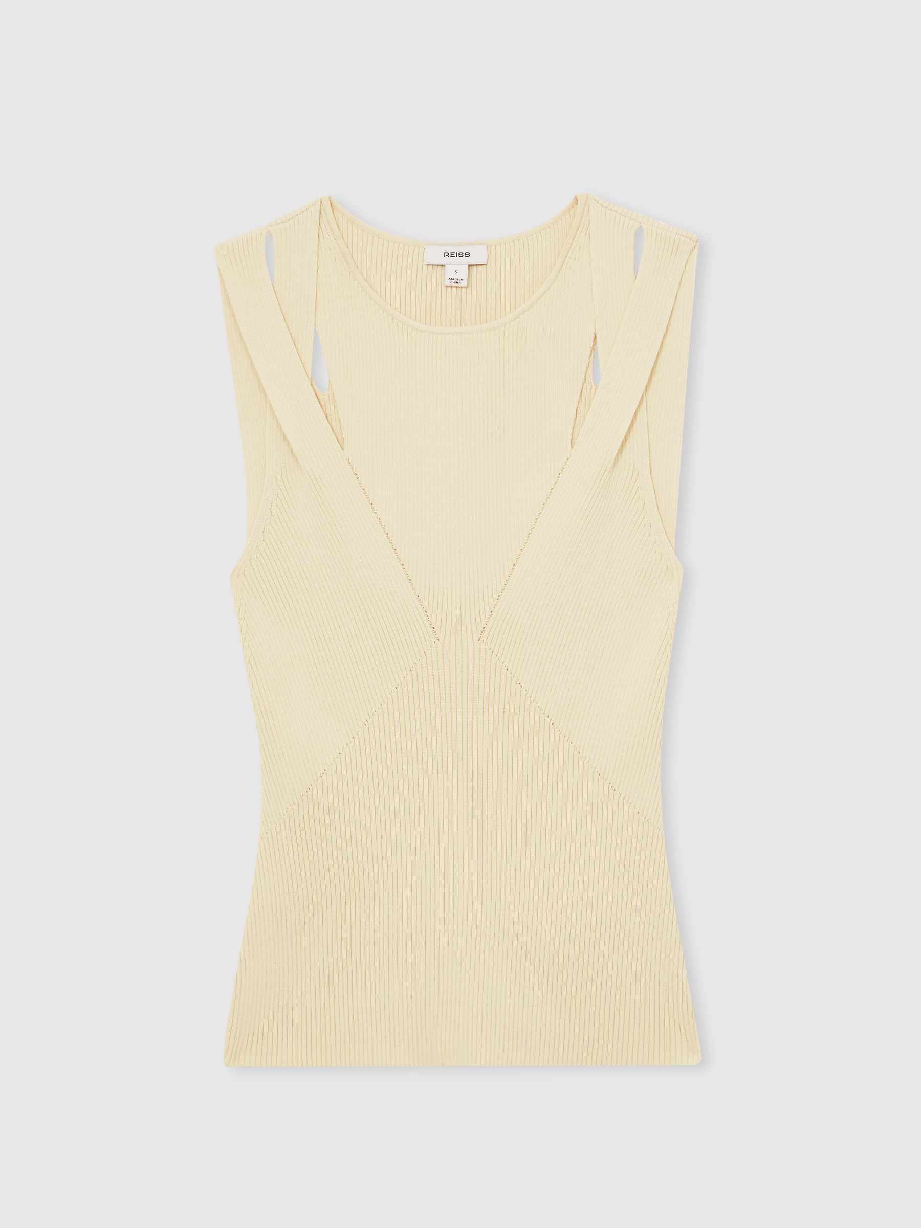 Cut-Out Rib-Knit Vest in Cream - Image 2 of 6