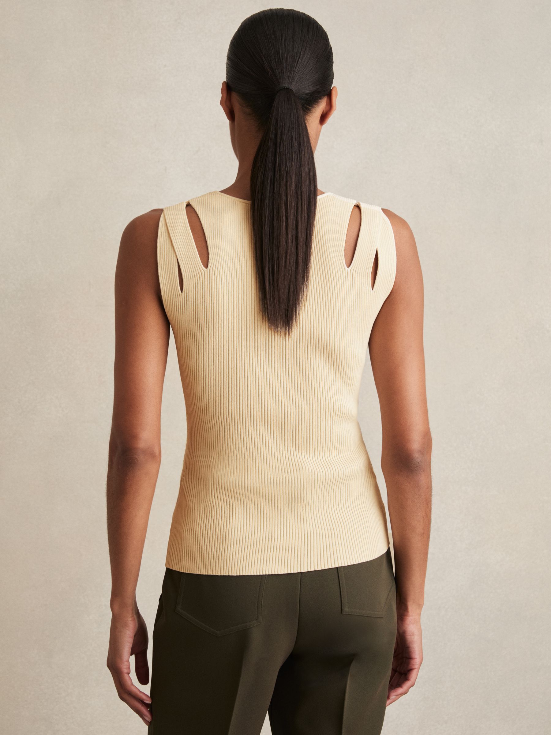 Cut-Out Rib-Knit Vest in Cream - Image 5 of 6